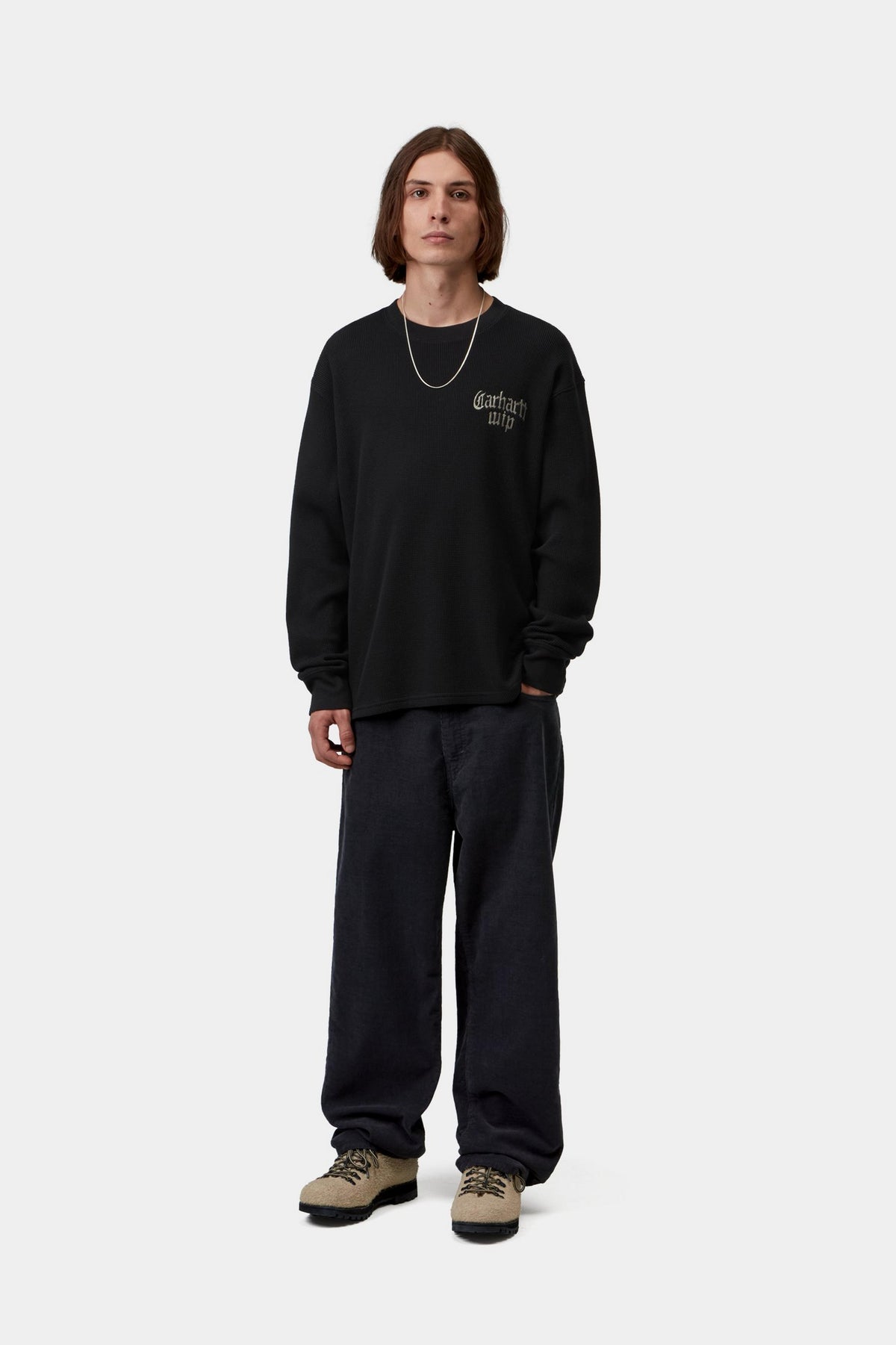 L/S Blackletter Waffle T-Shirt - Black / White