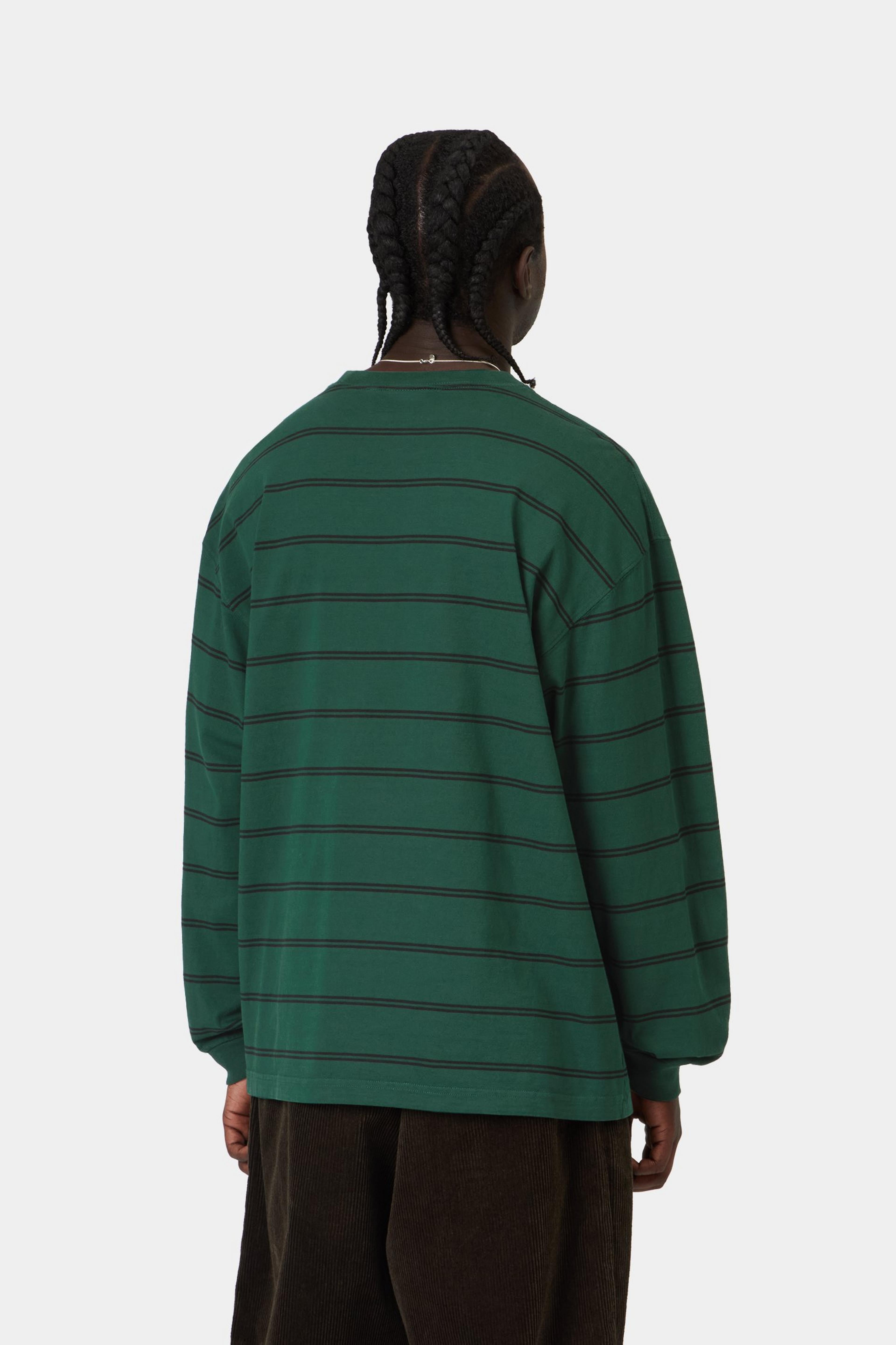 L/S Cardona Pocket T-Shirt - Cardona Stripe, Natural / Dark Scarab, Garment dyed 3