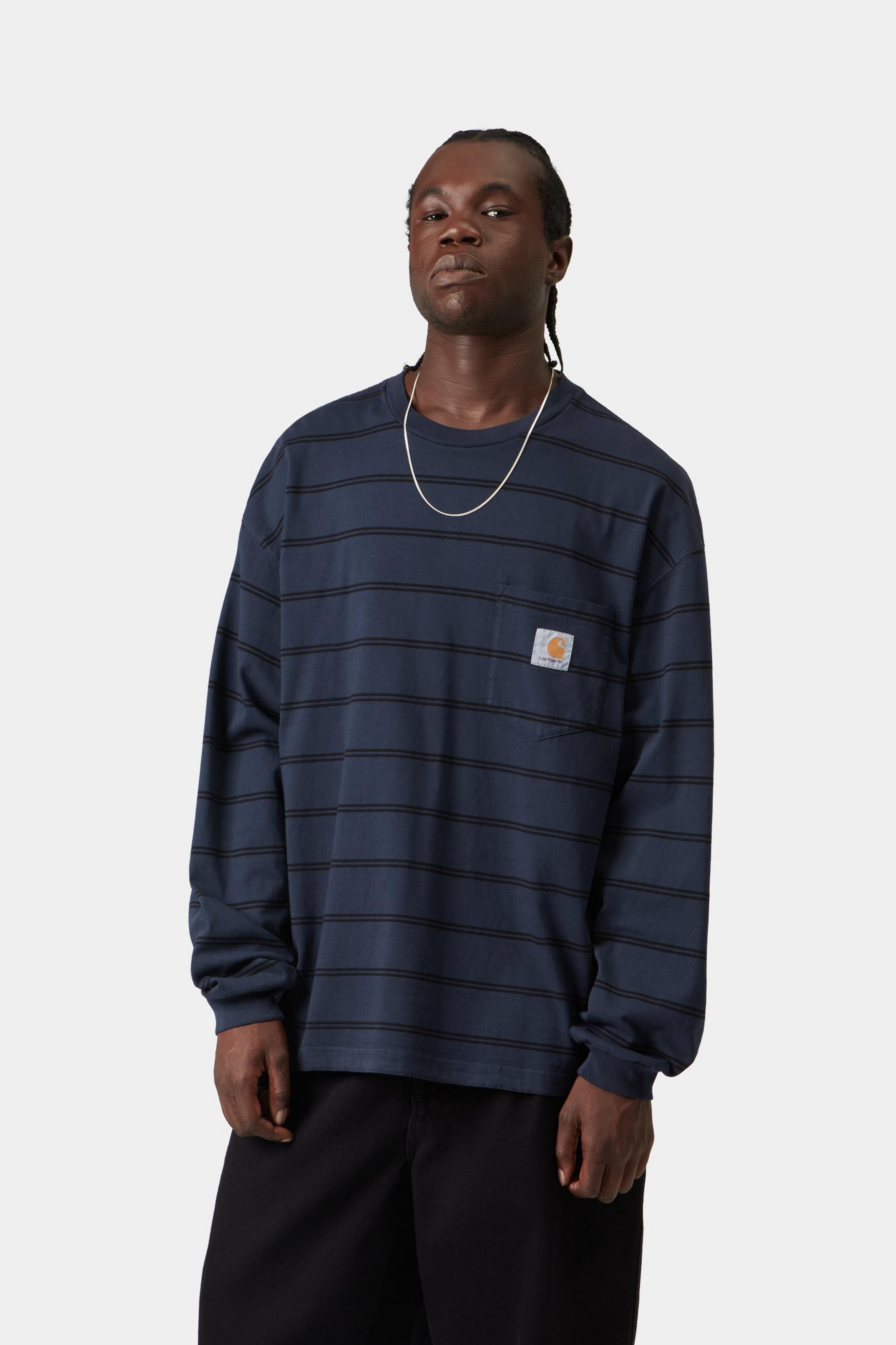 L/S Cardona Pocket T-Shirt - Cardona Stripe, Natural / Dark Navy, Garment dyed 2