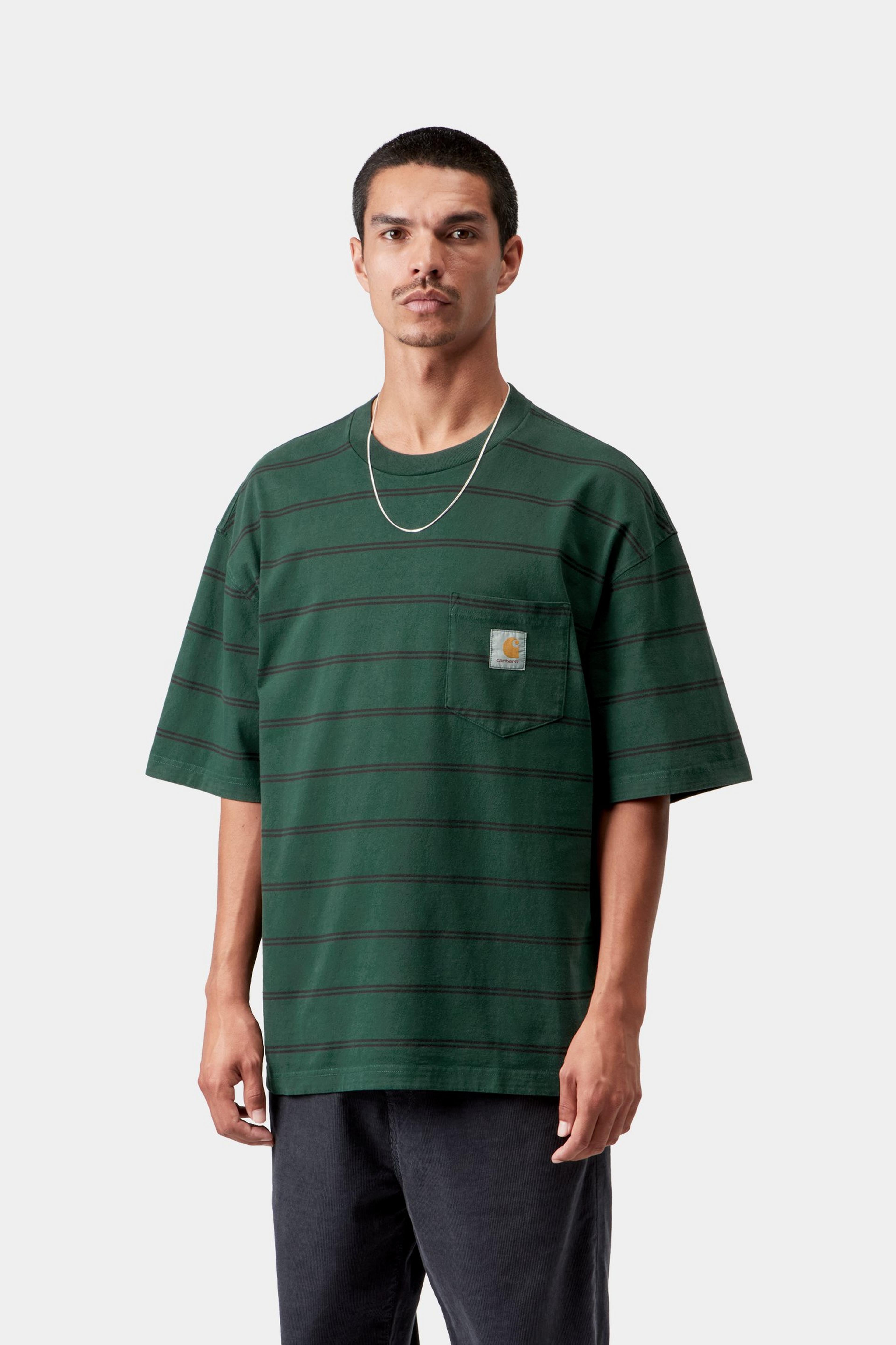 S/S Cardona Pocket T-Shirt - Cardona Stripe, Natural / Dark Scarab, Garment dyed 2