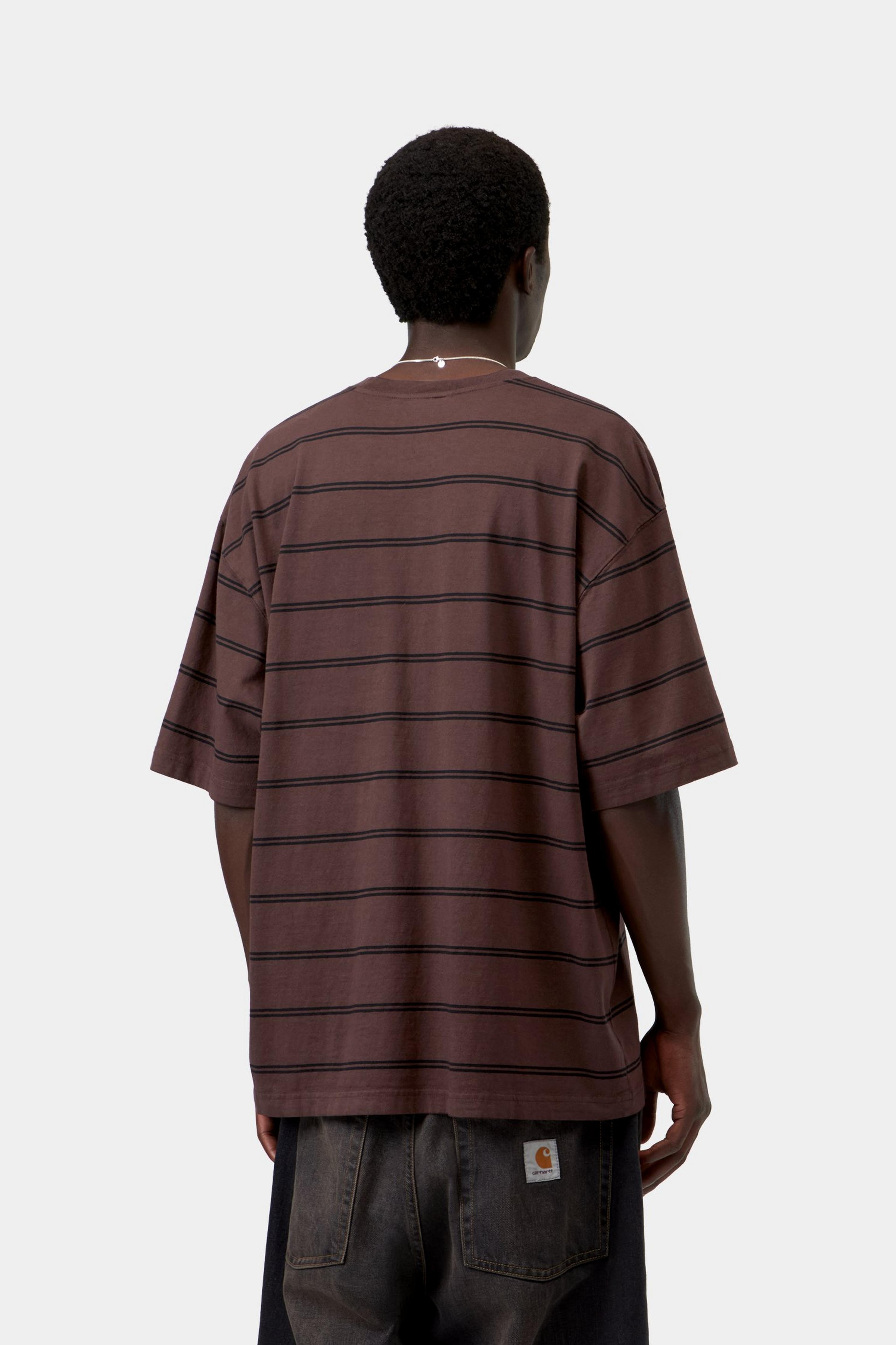 S/S Cardona Pocket T-Shirt - Cardona Stripe, Natural / Palisander, Garment dyed 3