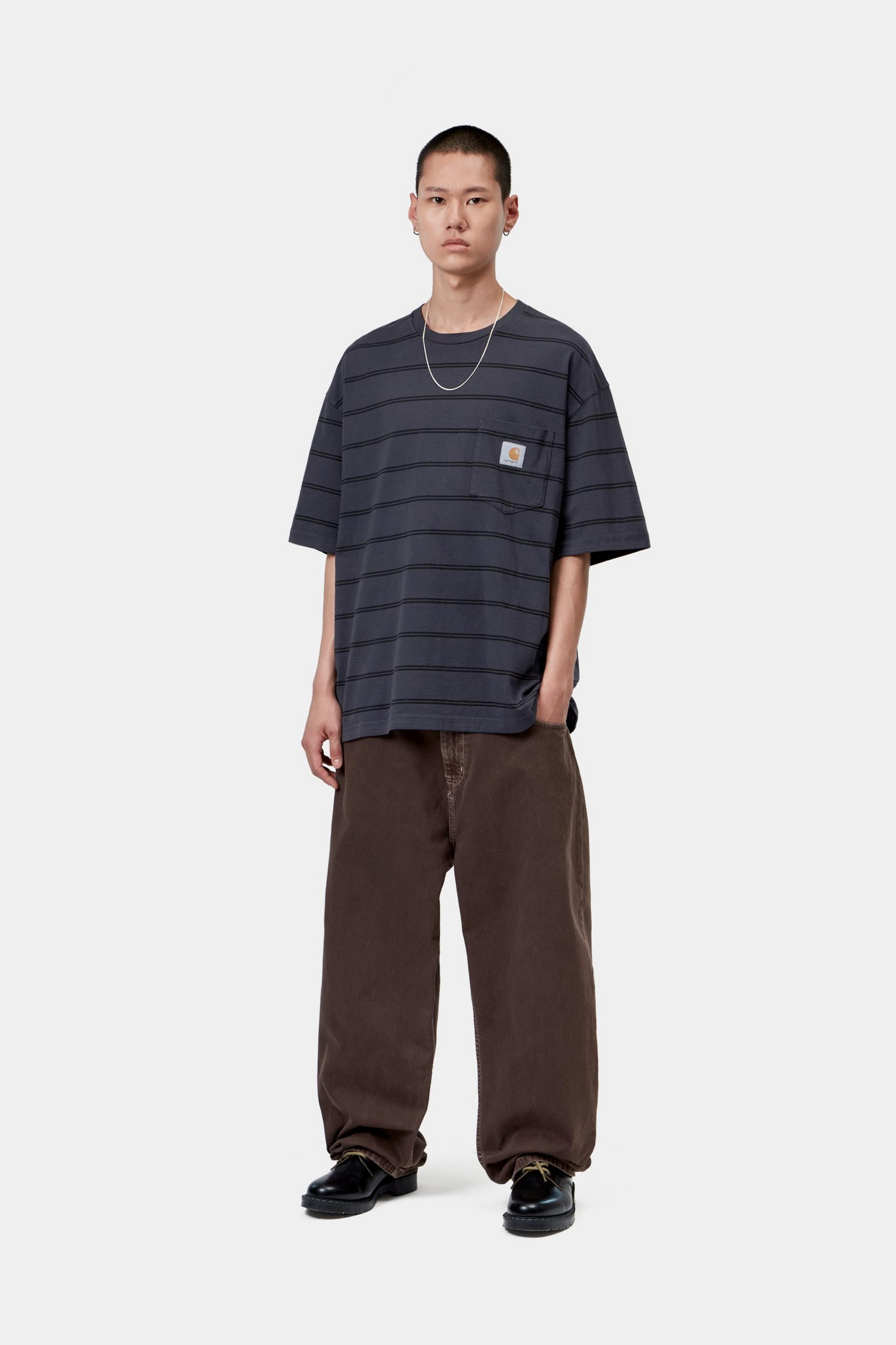 S/S Cardona Pocket T-Shirt - Cardona Stripe, Natural / Dark Navy, Garment dyed 4