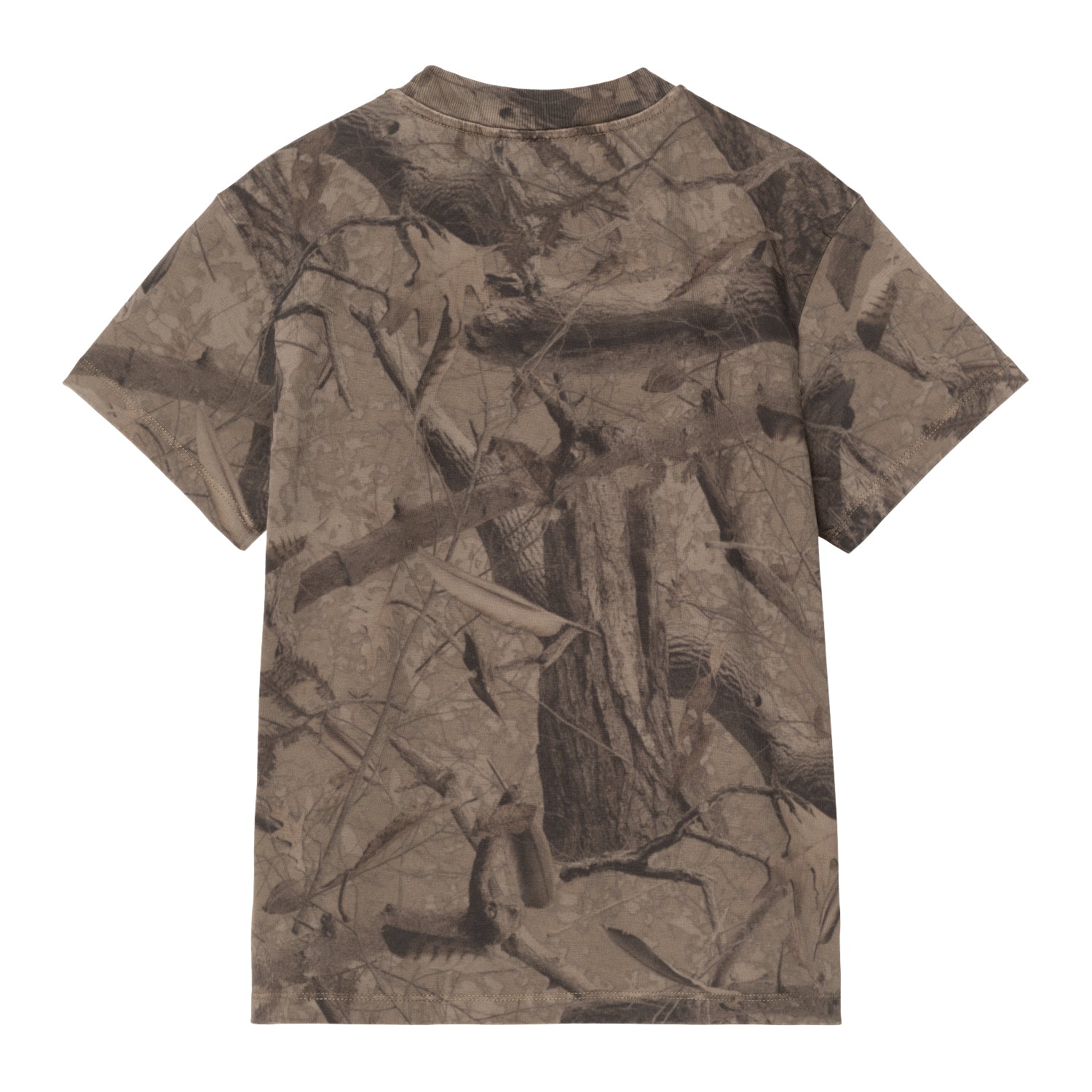 W' S/S Feather Tree T-Shirt - Camo Feather Tree, Khaki / Shungite, Garment dyed 5