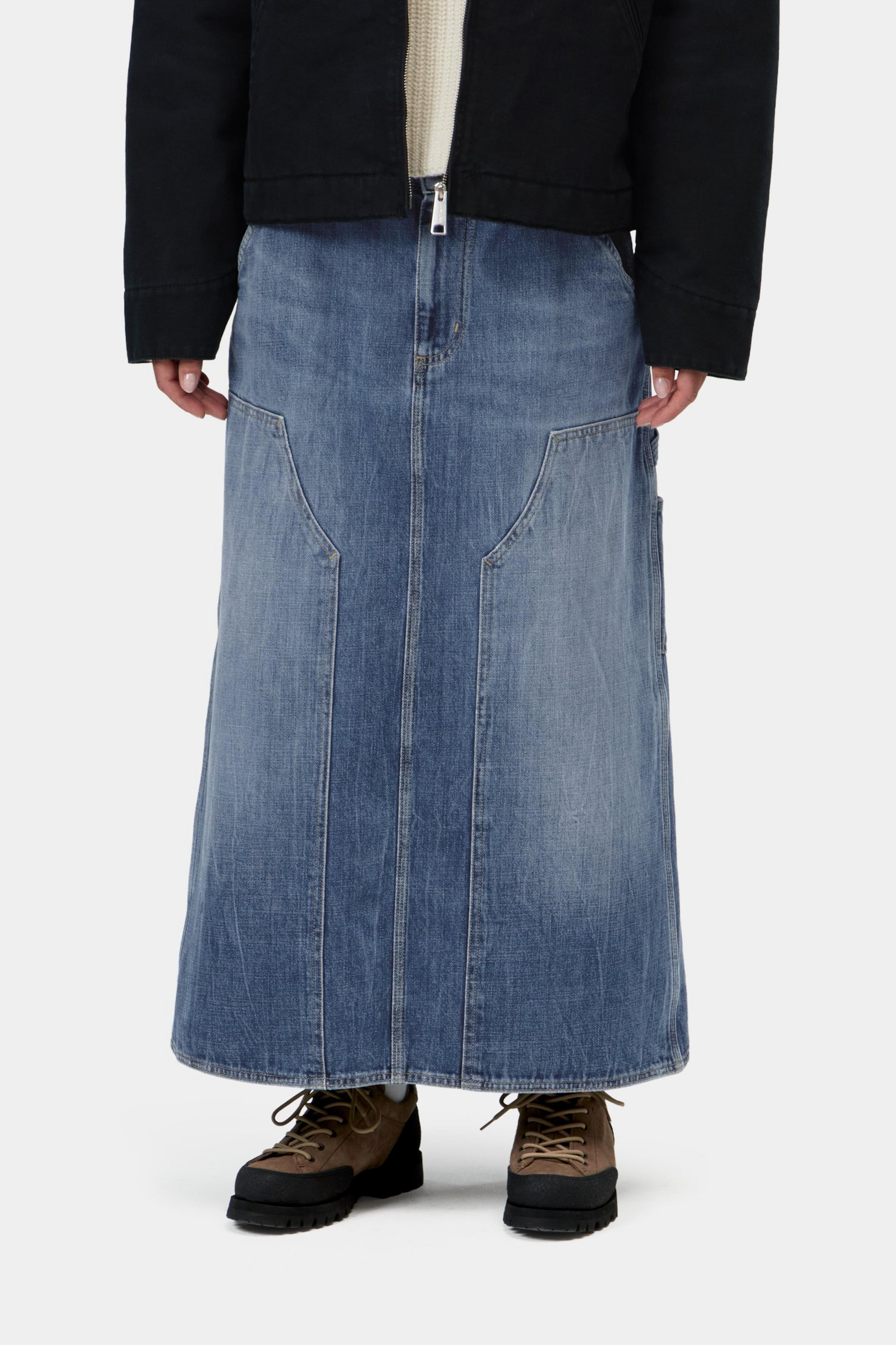 W' Double Knee Skirt Long - Blue, marble used wash