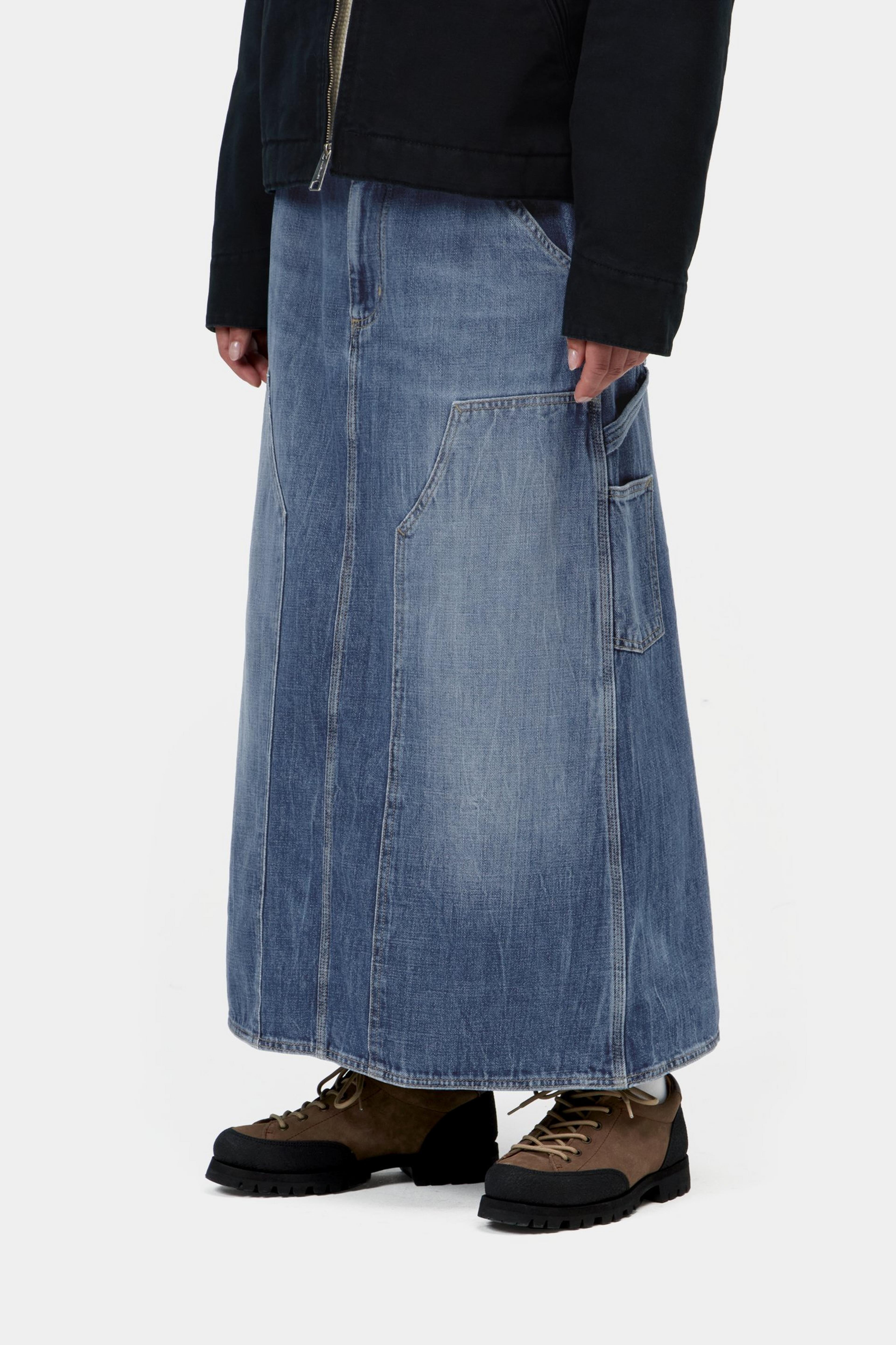 W' Double Knee Skirt Long - Blue, marble used wash
