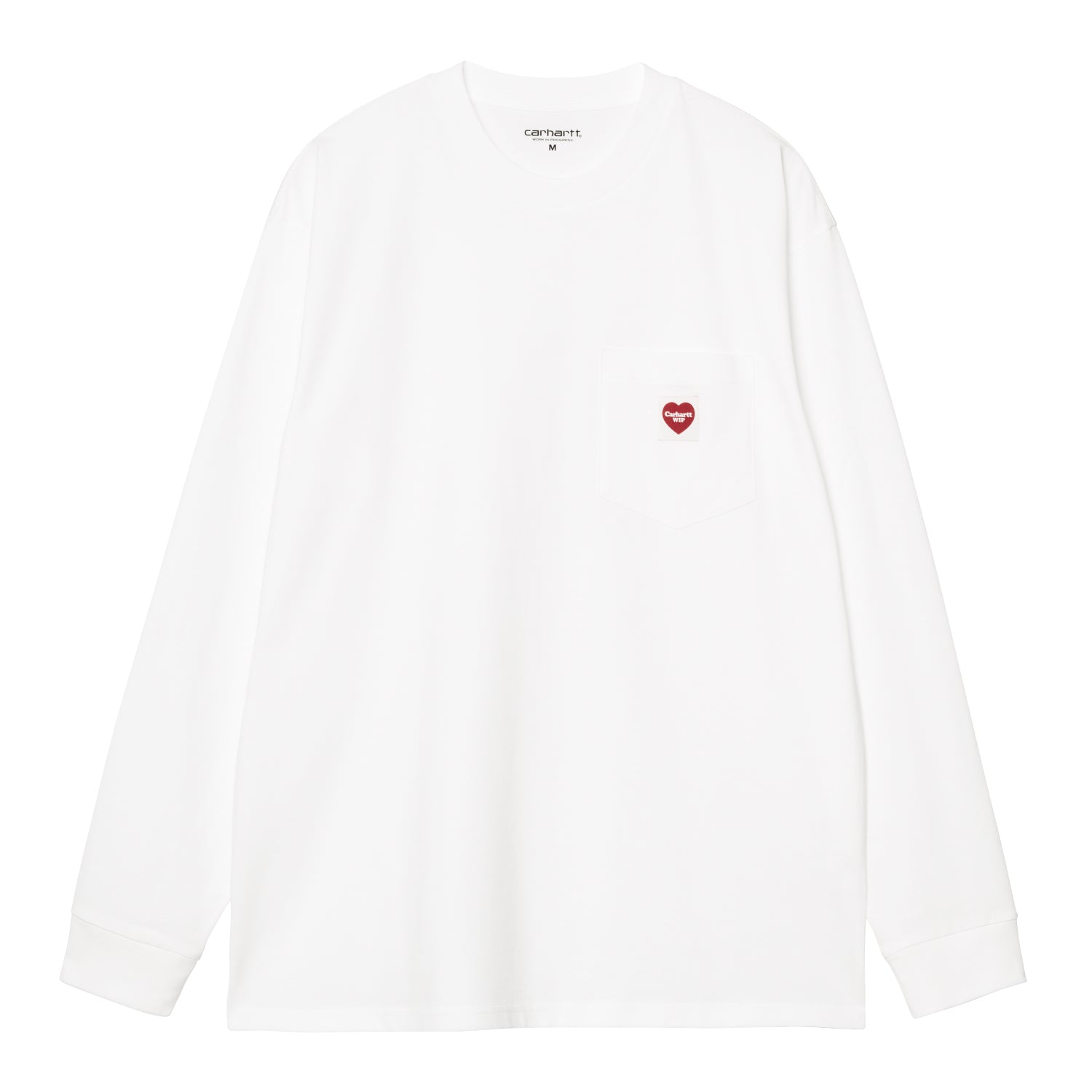 L/S POCKET HEART T-SHIRT - White / Red