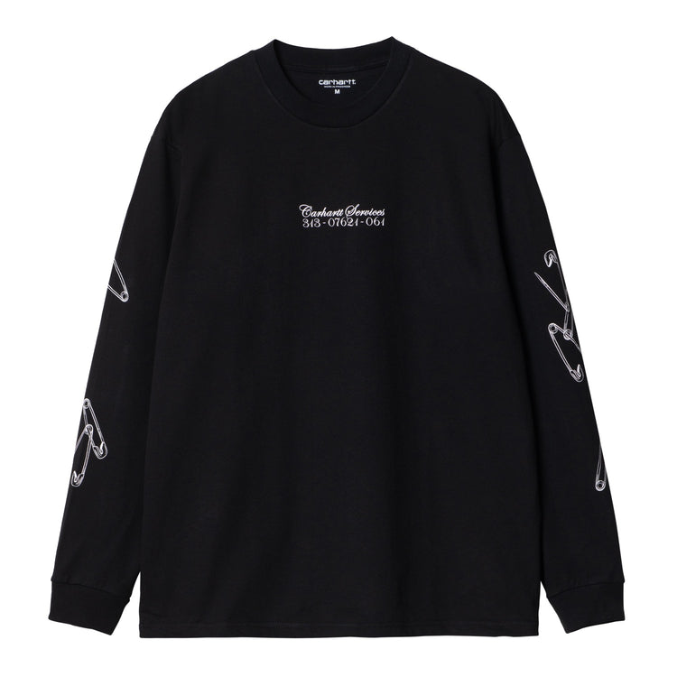 L/S SAFETY PIN T-SHIRT - Black / White