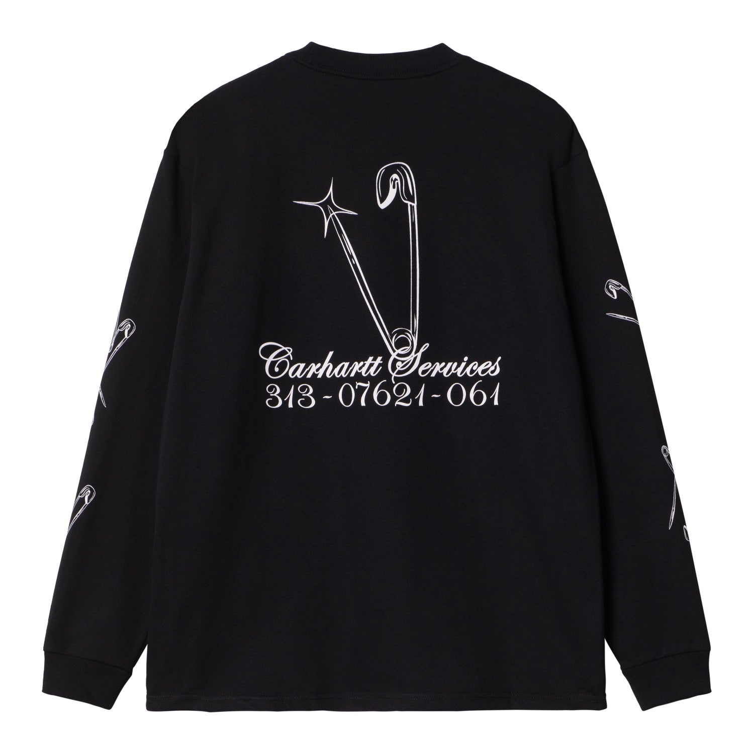 L/S SAFETY PIN T-SHIRT - Black / White