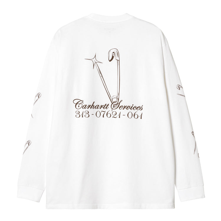 L/S SAFETY PIN T-SHIRT - White / Bordeaux