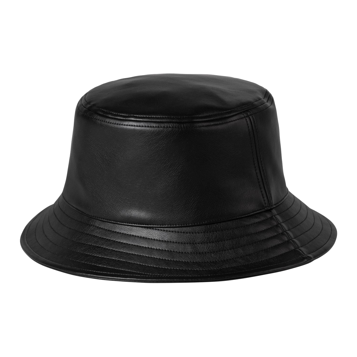 LEATHER BUCKET HAT - Black