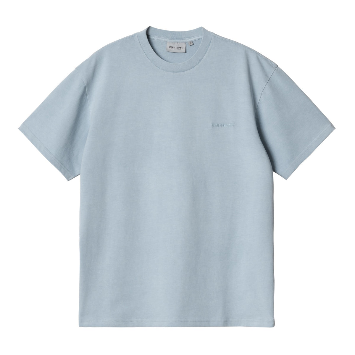 S/S DUSTER SCRIPT T-SHIRT - Misty Sky (garment dyed) 1
