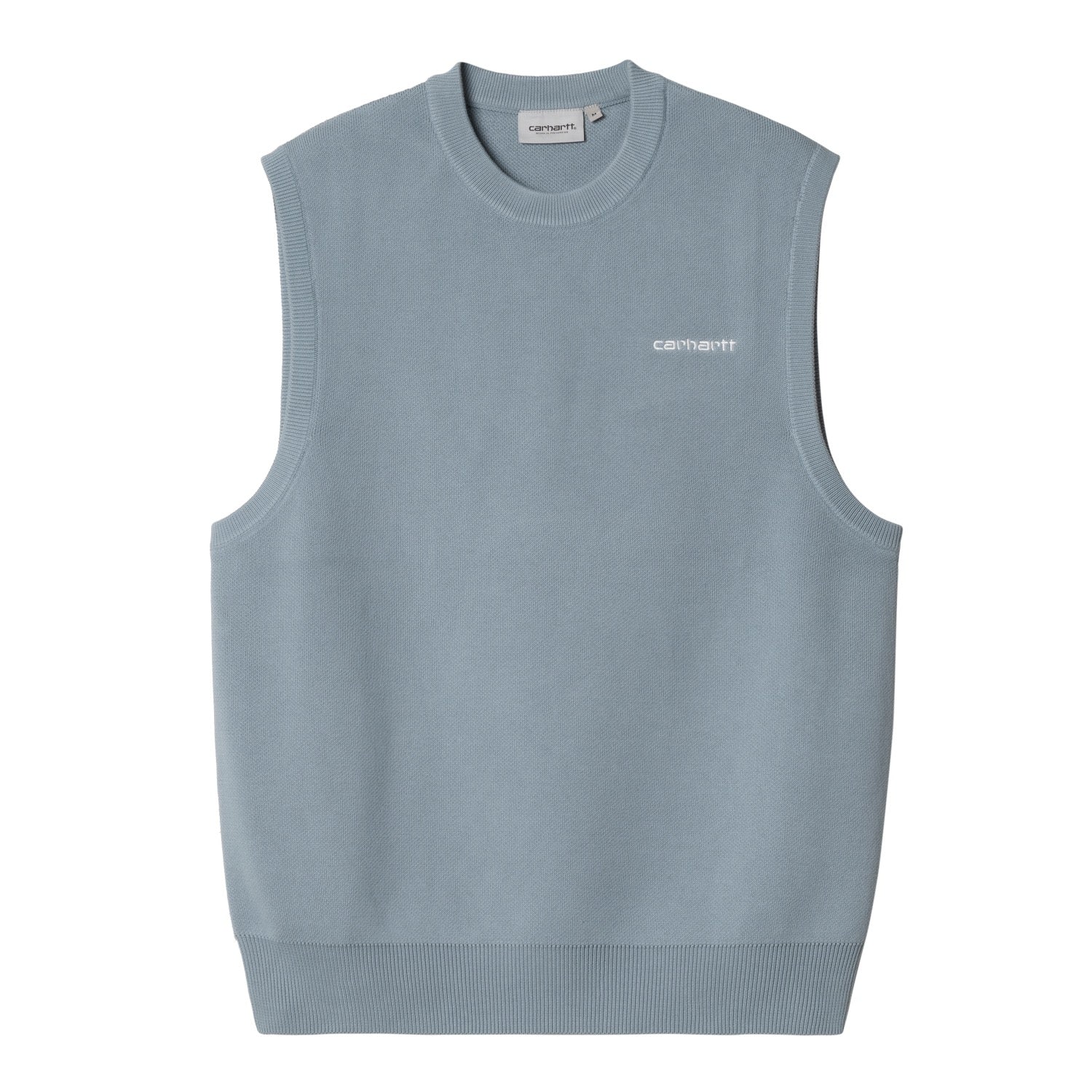 SCRIPT VEST SWEATER - Misty Sky / White