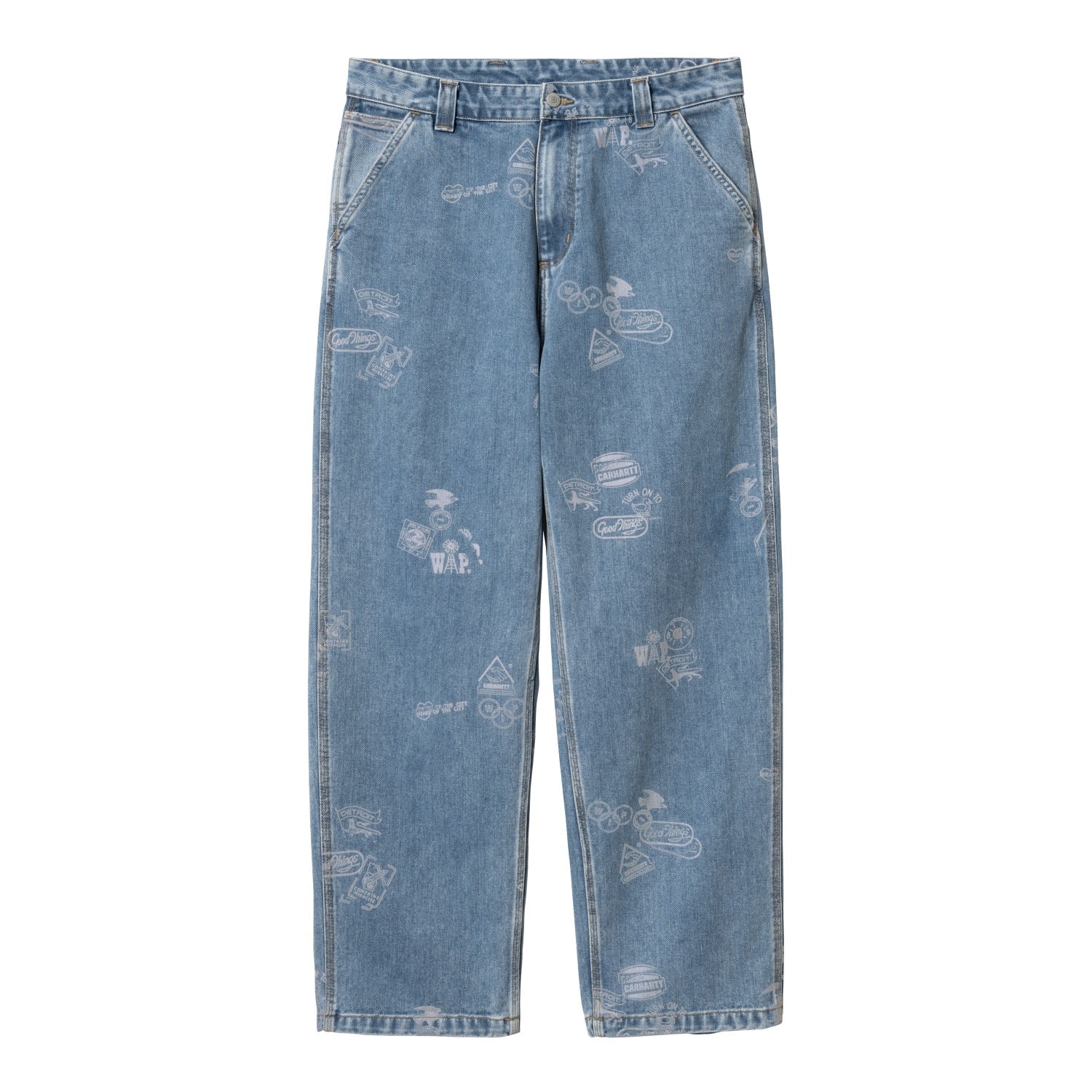 STAMP PANT - Stamp Print Blue (bleached)