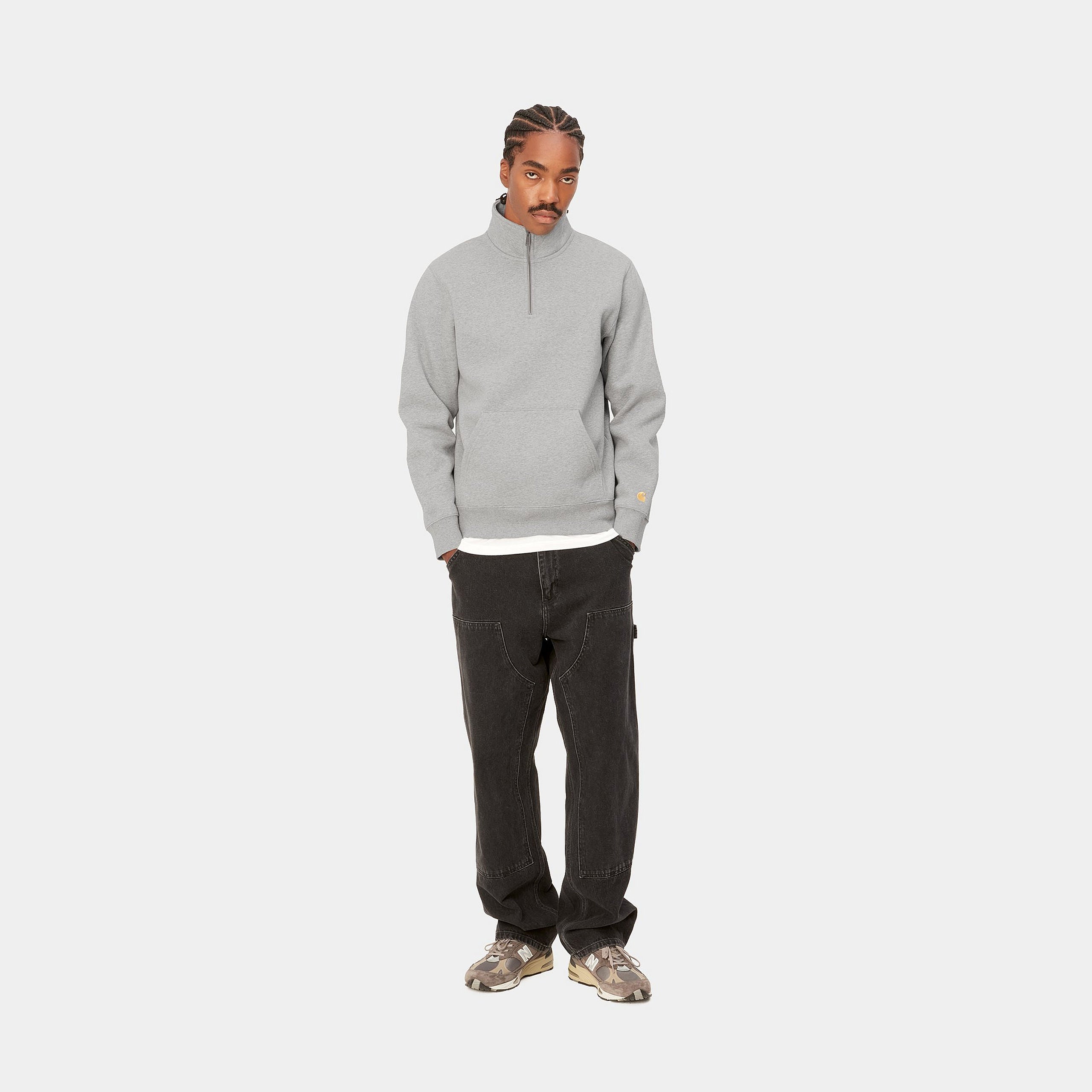 CHASE NECK ZIP SWEATSHIRT - Grey Heather / Gold