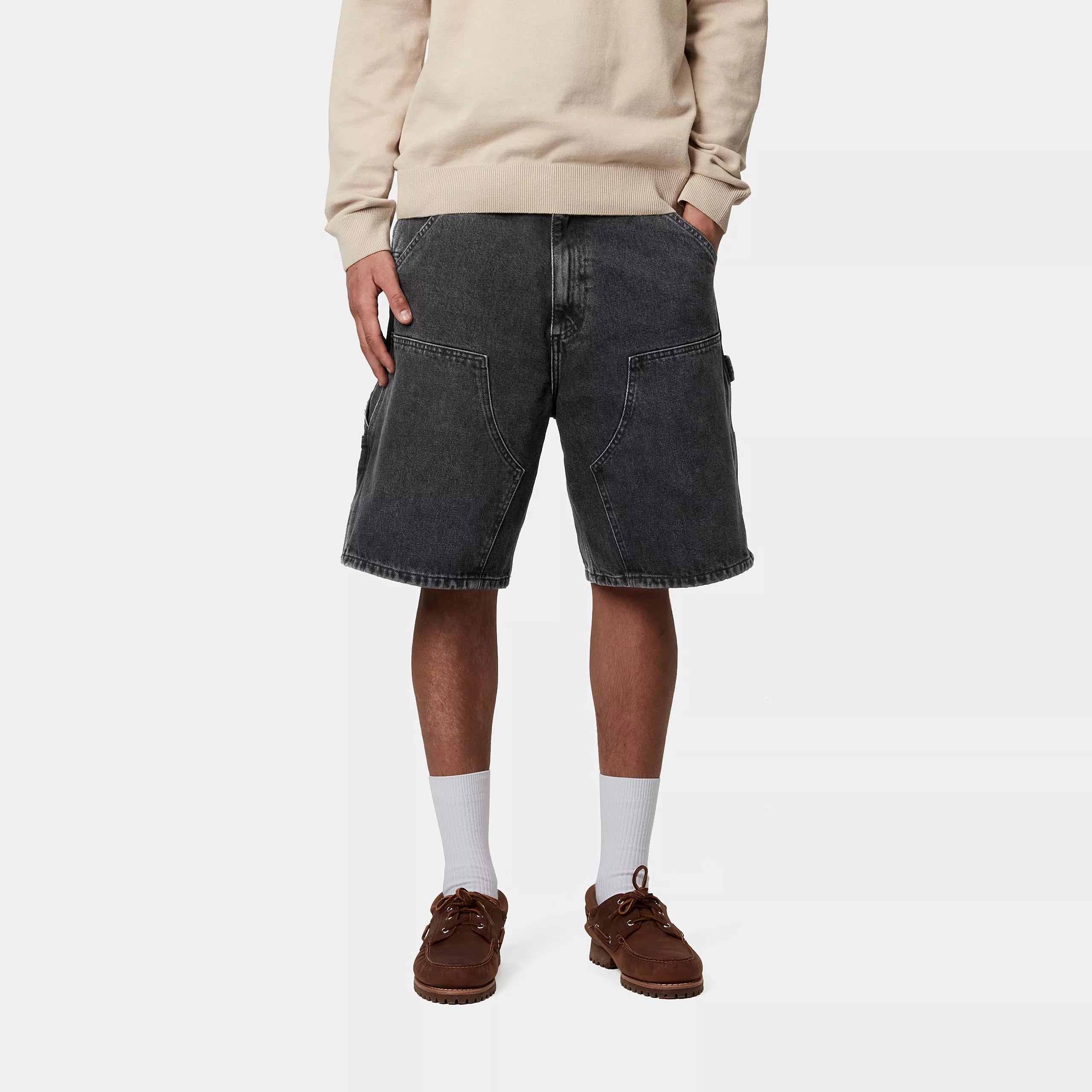 DOUBLE KNEE SHORT - Black (Stone Washed)