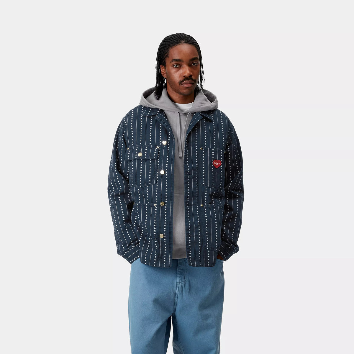 DREWE CHORE COAT - Heart C Pinstripe, Ink / Natural (rinsed) 2