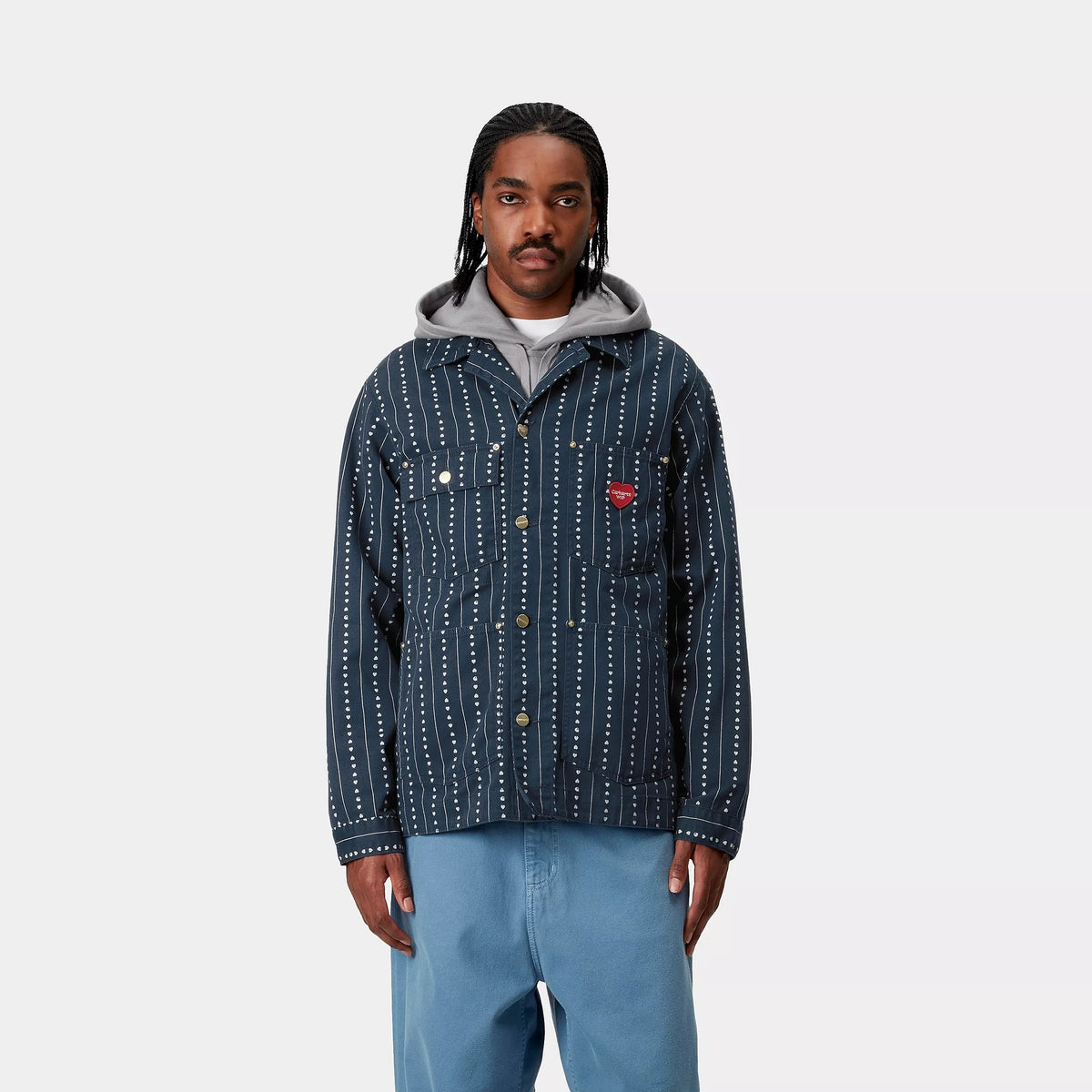 DREWE CHORE COAT - Heart C Pinstripe, Ink / Natural (rinsed) 4