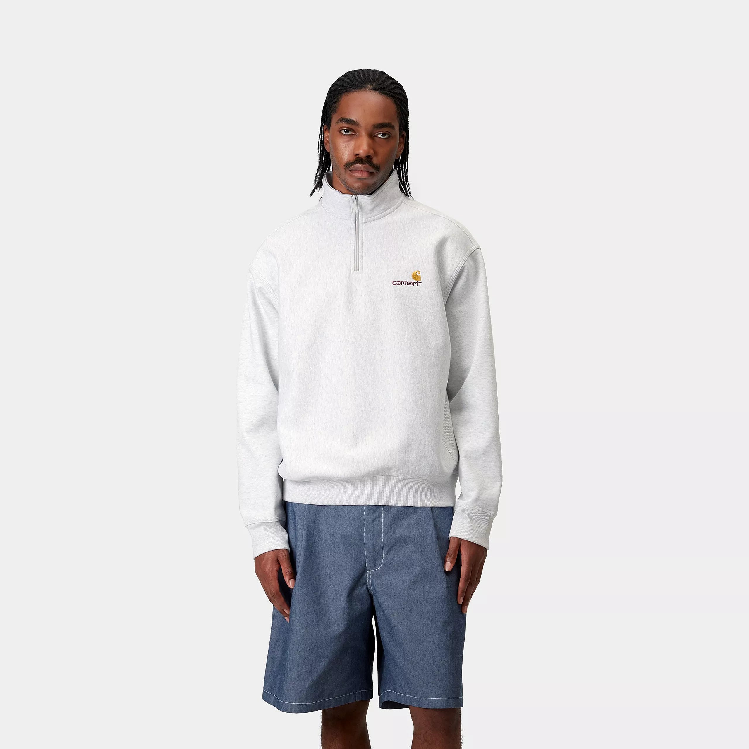 HALF ZIP AMERICAN SCRIPT SWEAT - Ash Heather