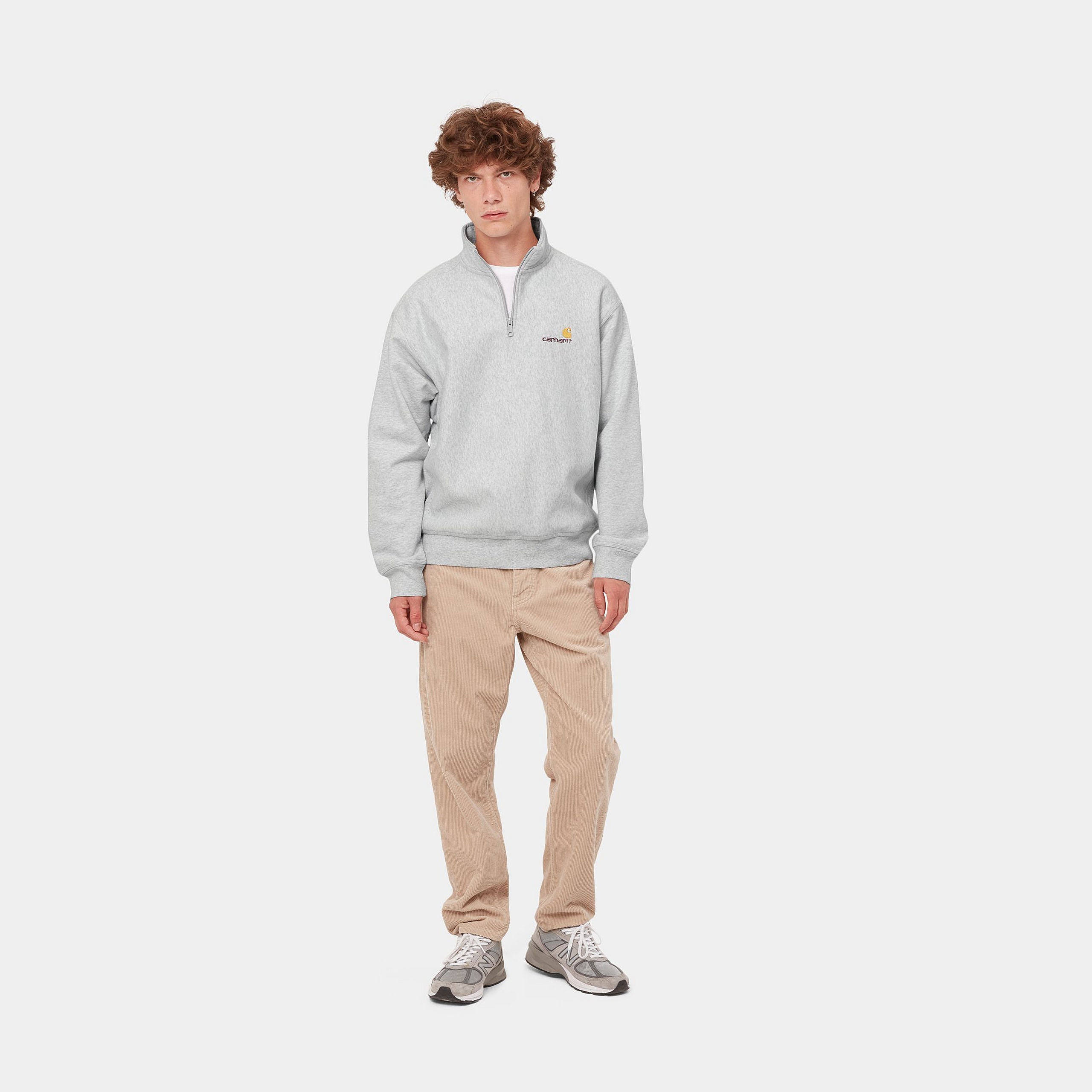 HALF ZIP AMERICAN SCRIPT SWEAT - Ash Heather