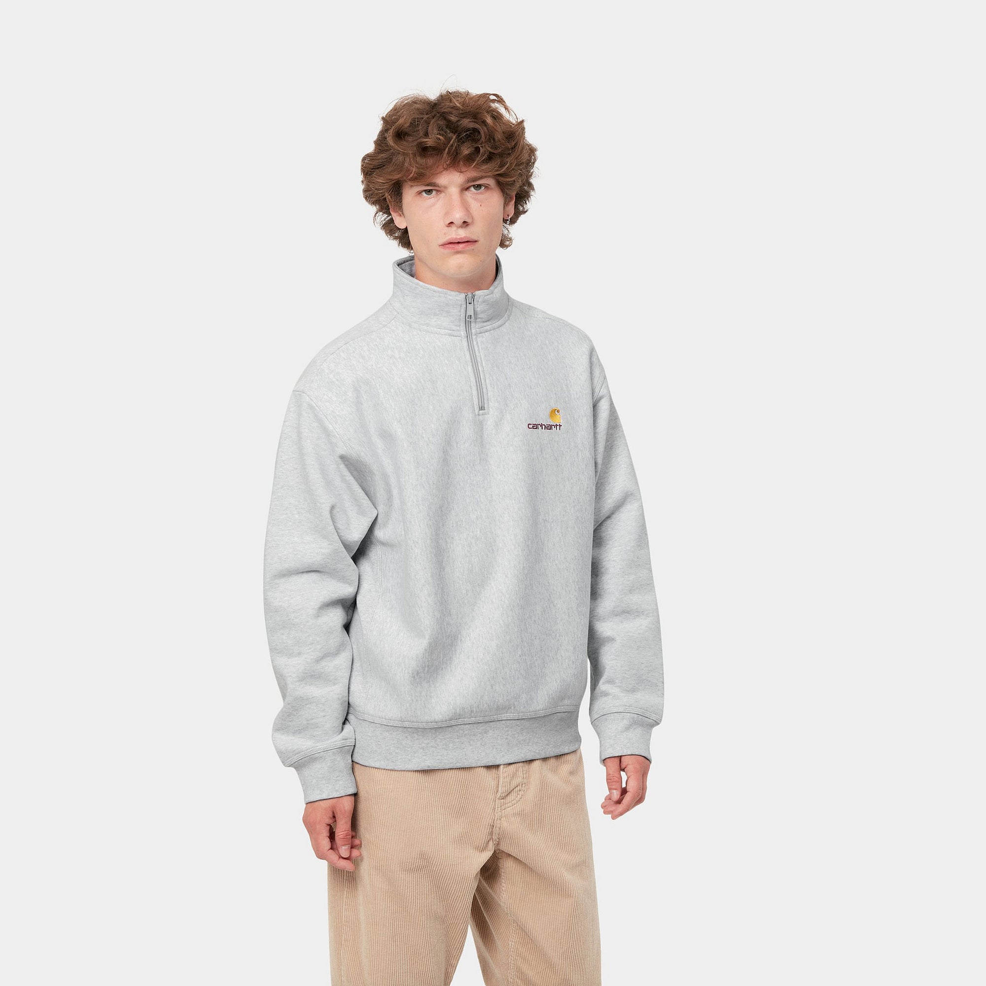 HALF ZIP AMERICAN SCRIPT SWEATSHIRT - Ash Heather