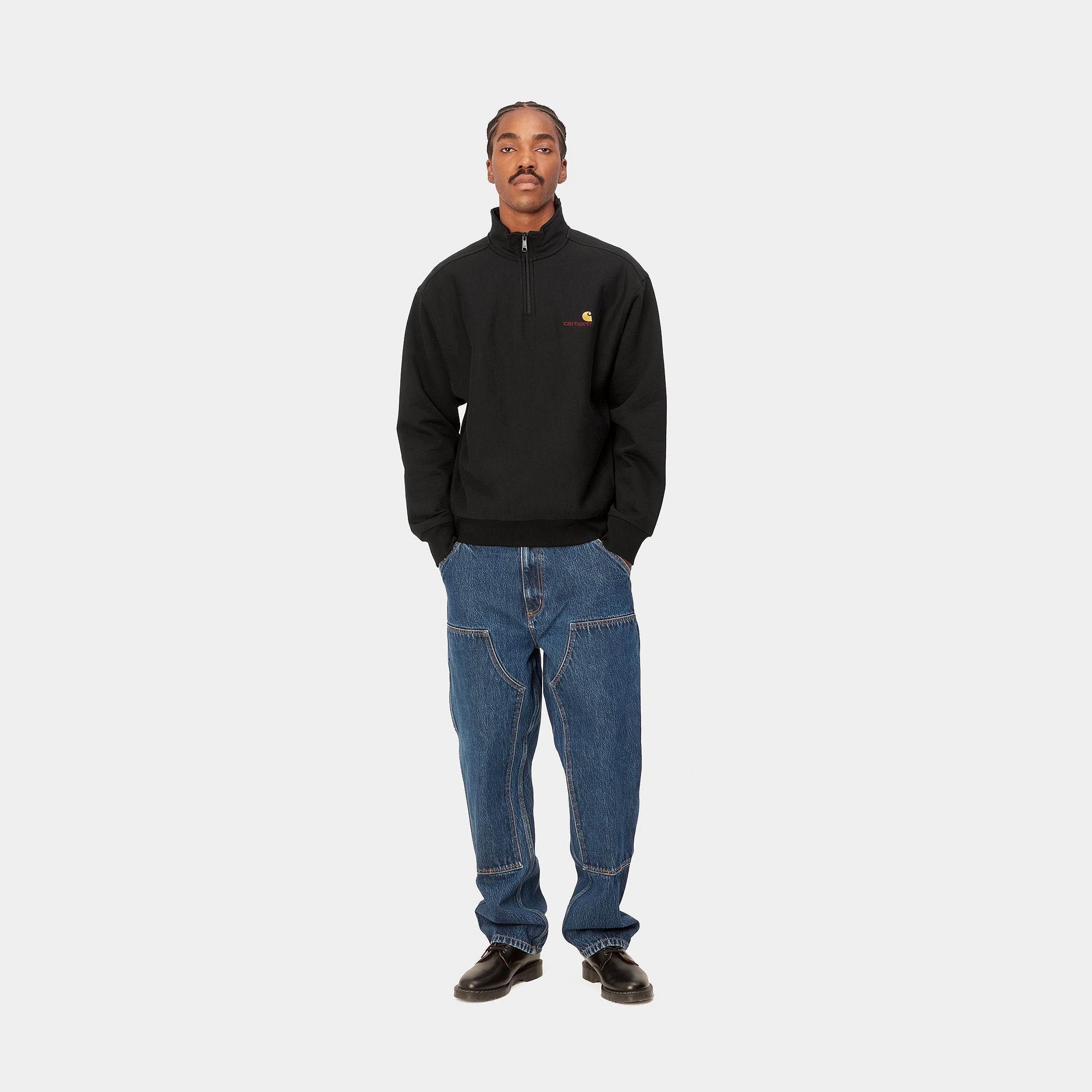 HALF ZIP AMERICAN SCRIPT SWEATSHIRT - Black