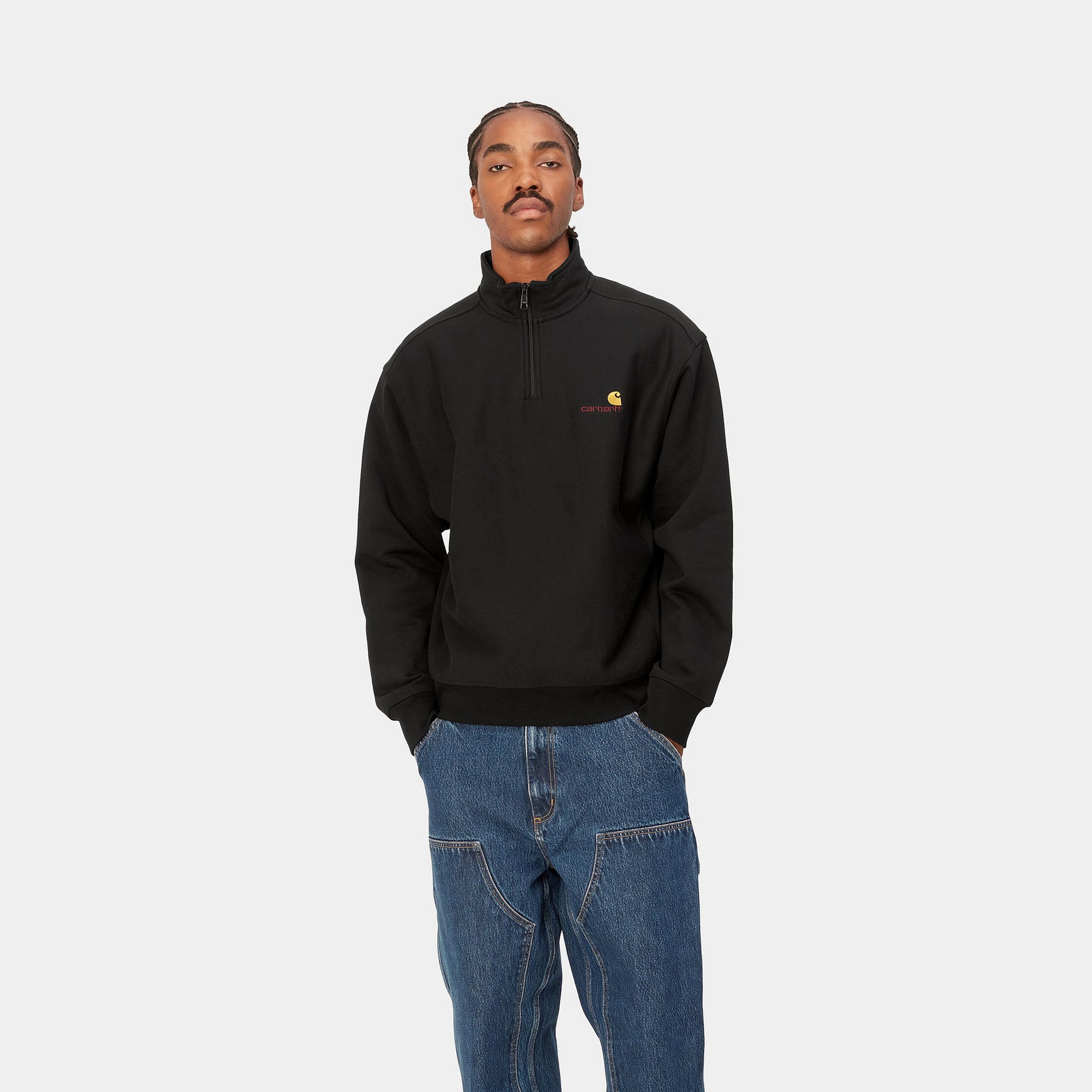 HALF ZIP AMERICAN SCRIPT SWEATSHIRT - Black