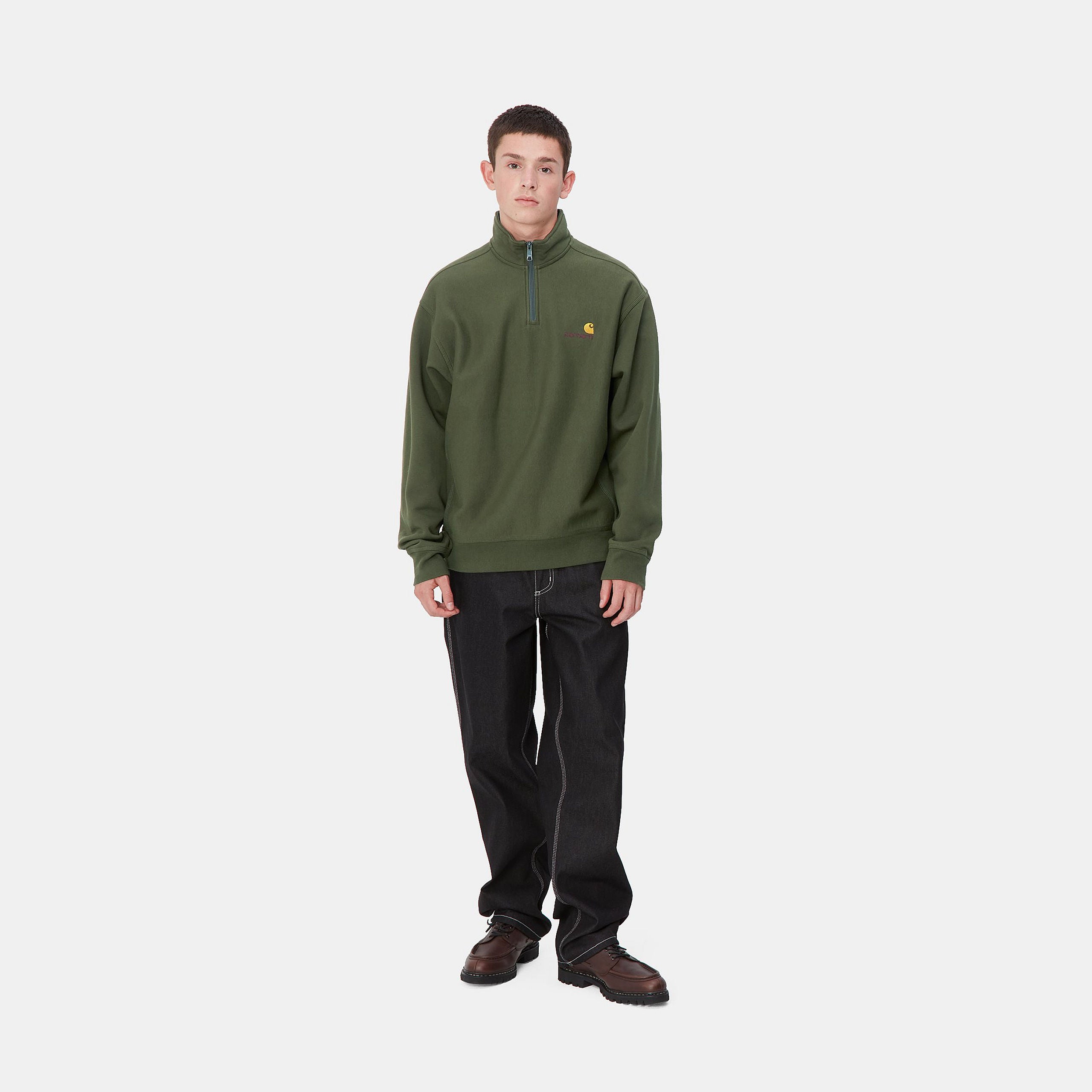 HALF ZIP AMERICAN SCRIPT SWEAT - Tarragon