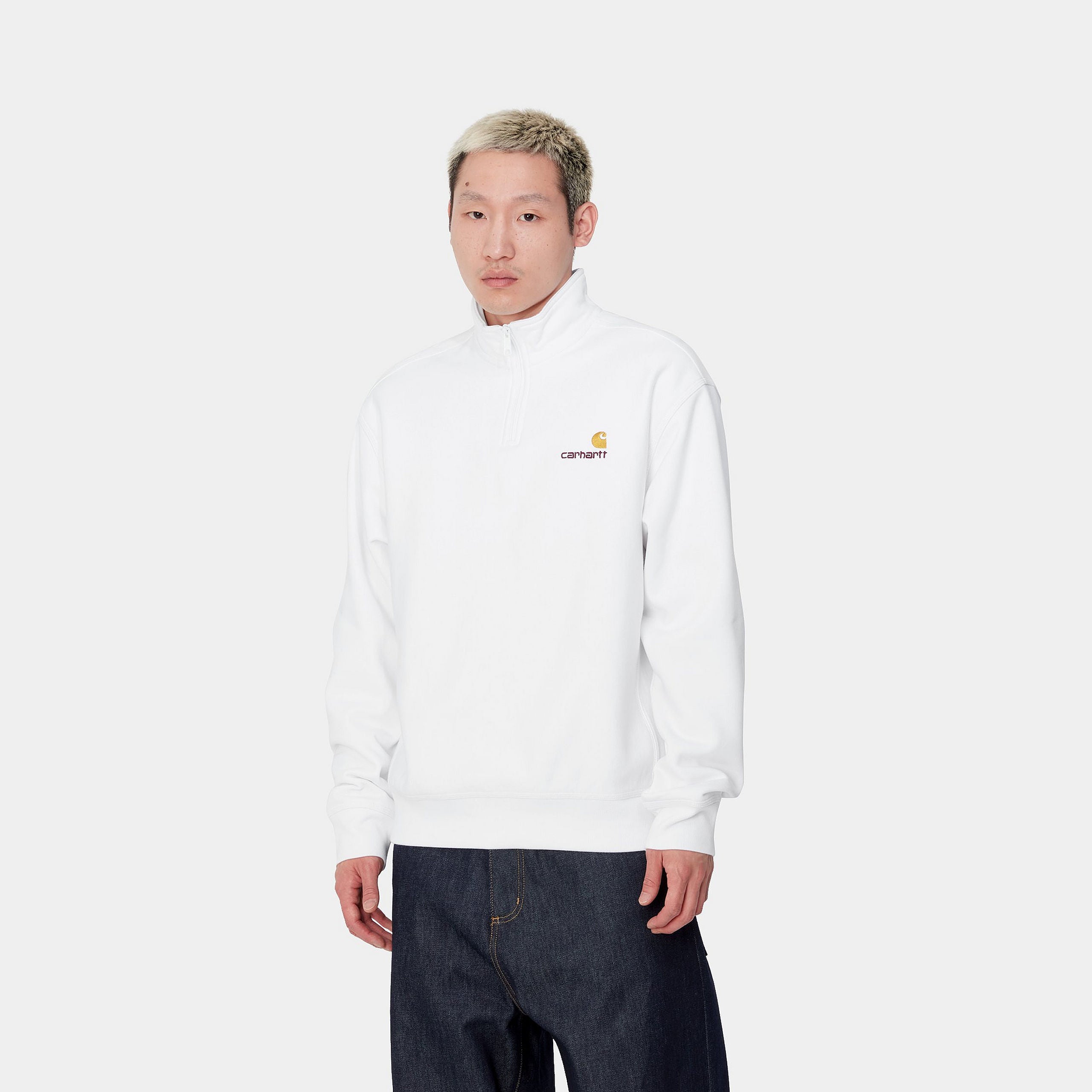 HALF ZIP AMERICAN SCRIPT SWEATSHIRT - White