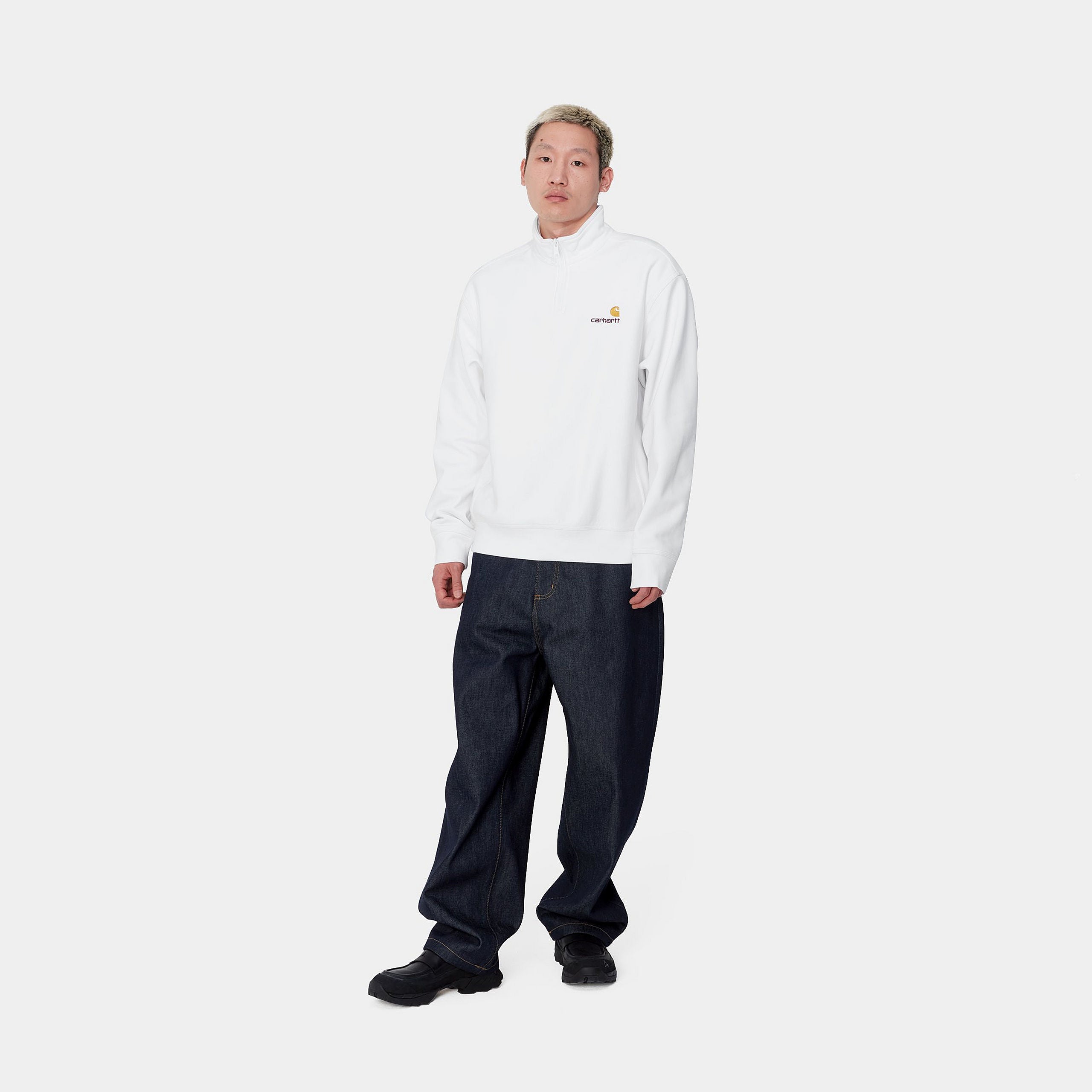 HALF ZIP AMERICAN SCRIPT SWEATSHIRT - White