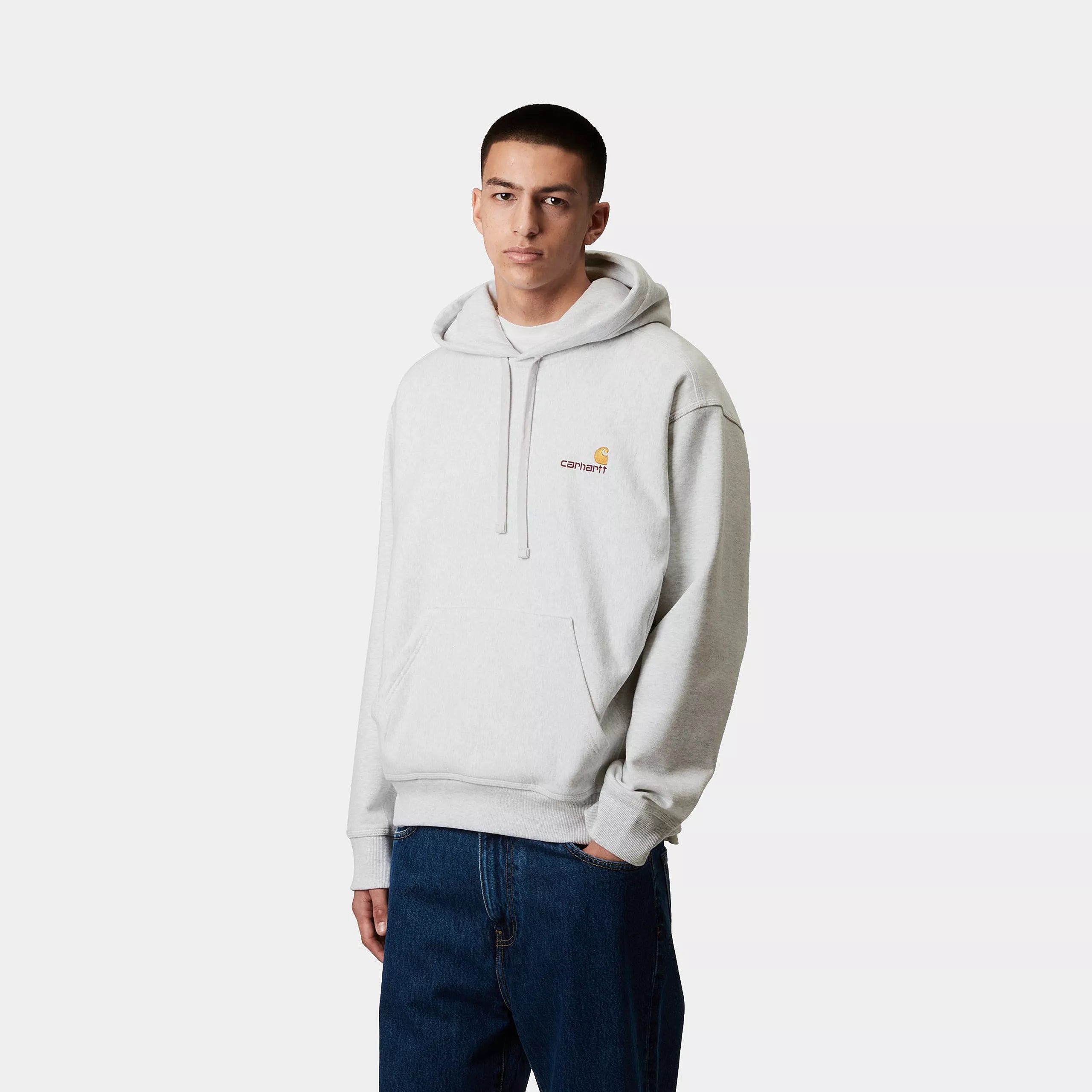 HOODED AMERICAN SCRIPT SWEAT - Ash Heather