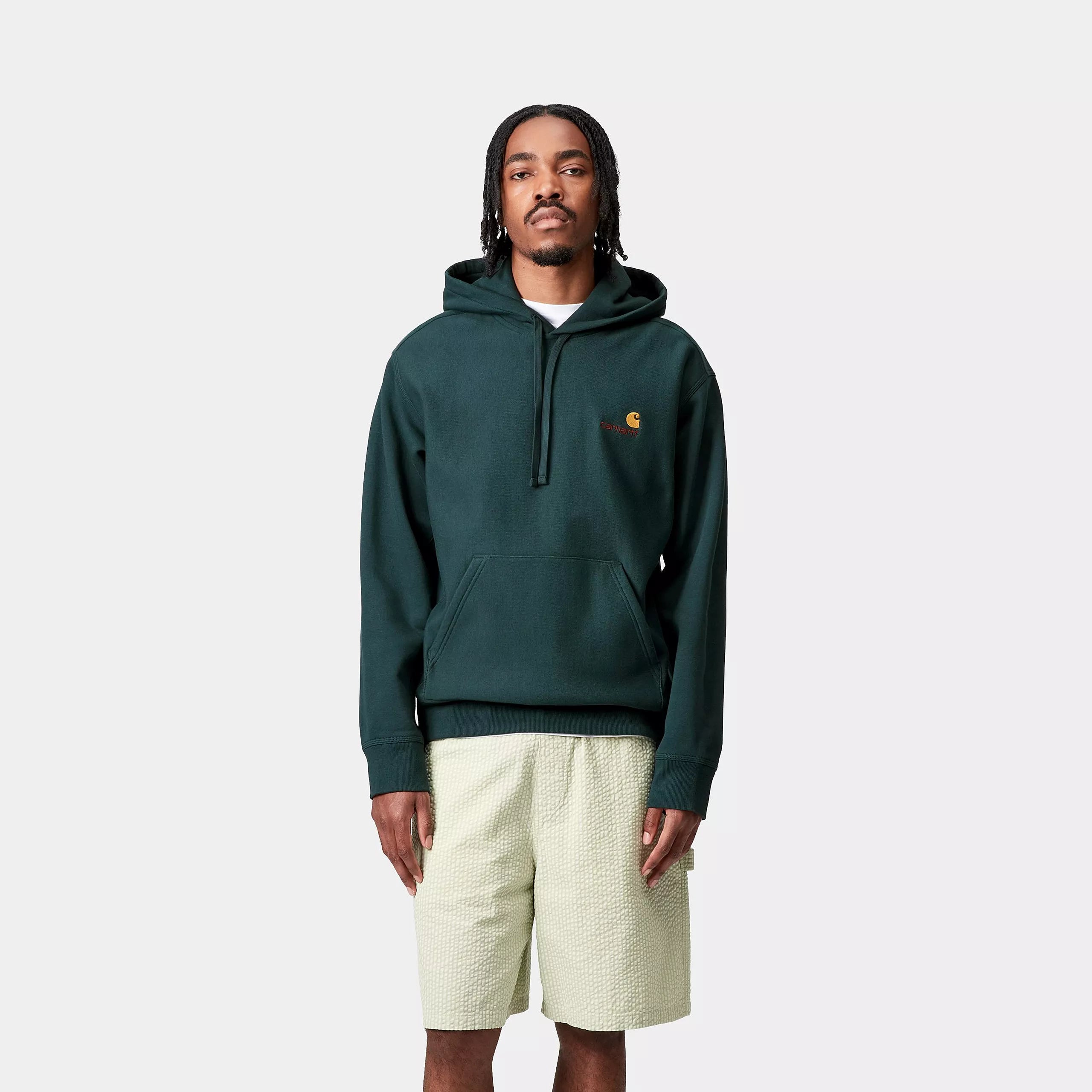 HOODED AMERICAN SCRIPT SWEAT - Deep Lagoon