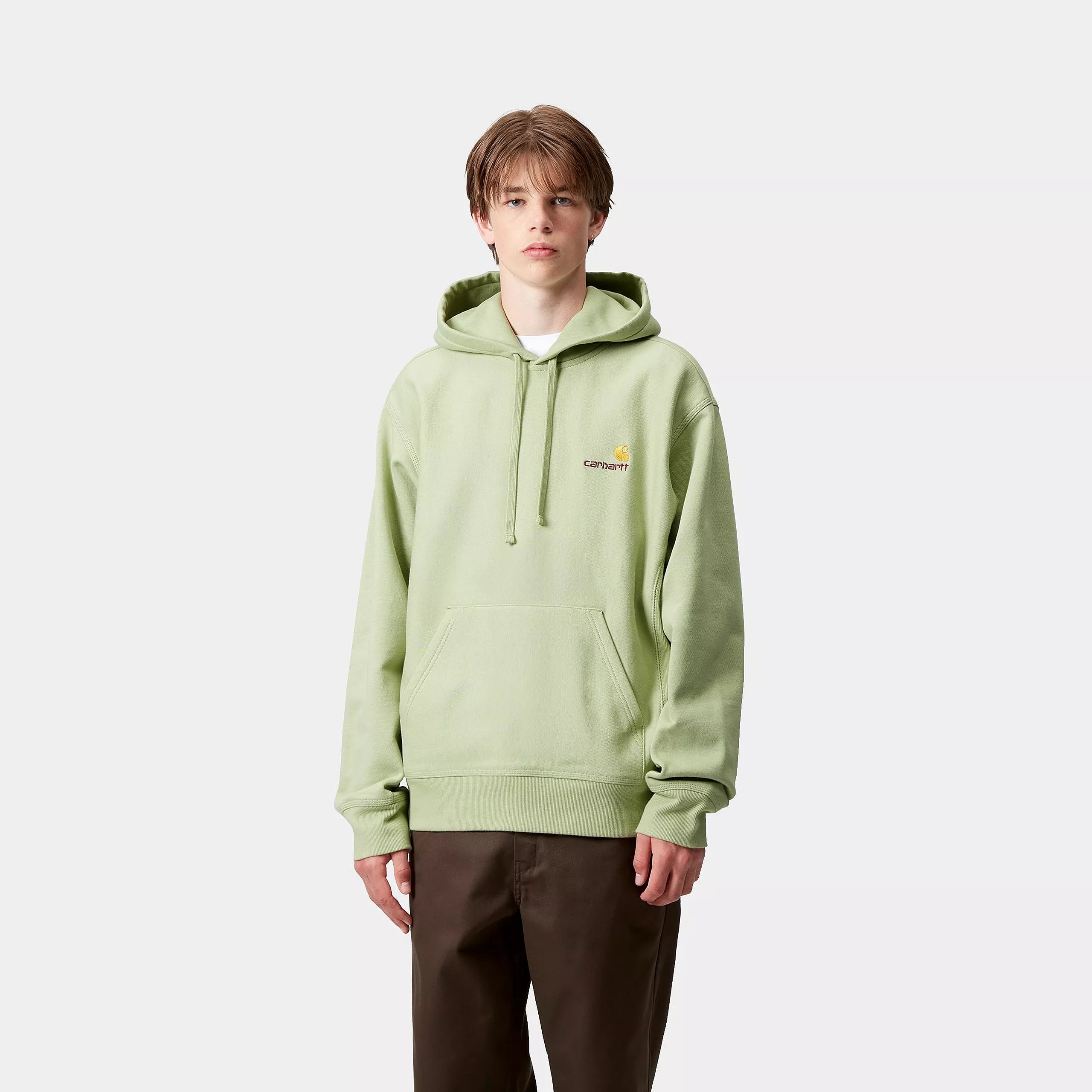 HOODED AMERICAN SCRIPT SWEAT - Pale Olive 2