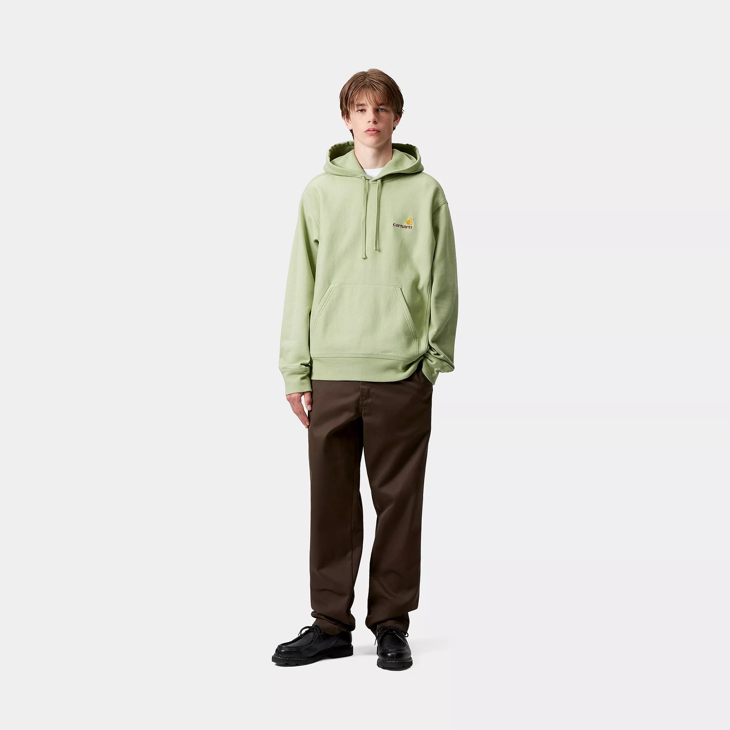 HOODED AMERICAN SCRIPT SWEAT - Pale Olive 4
