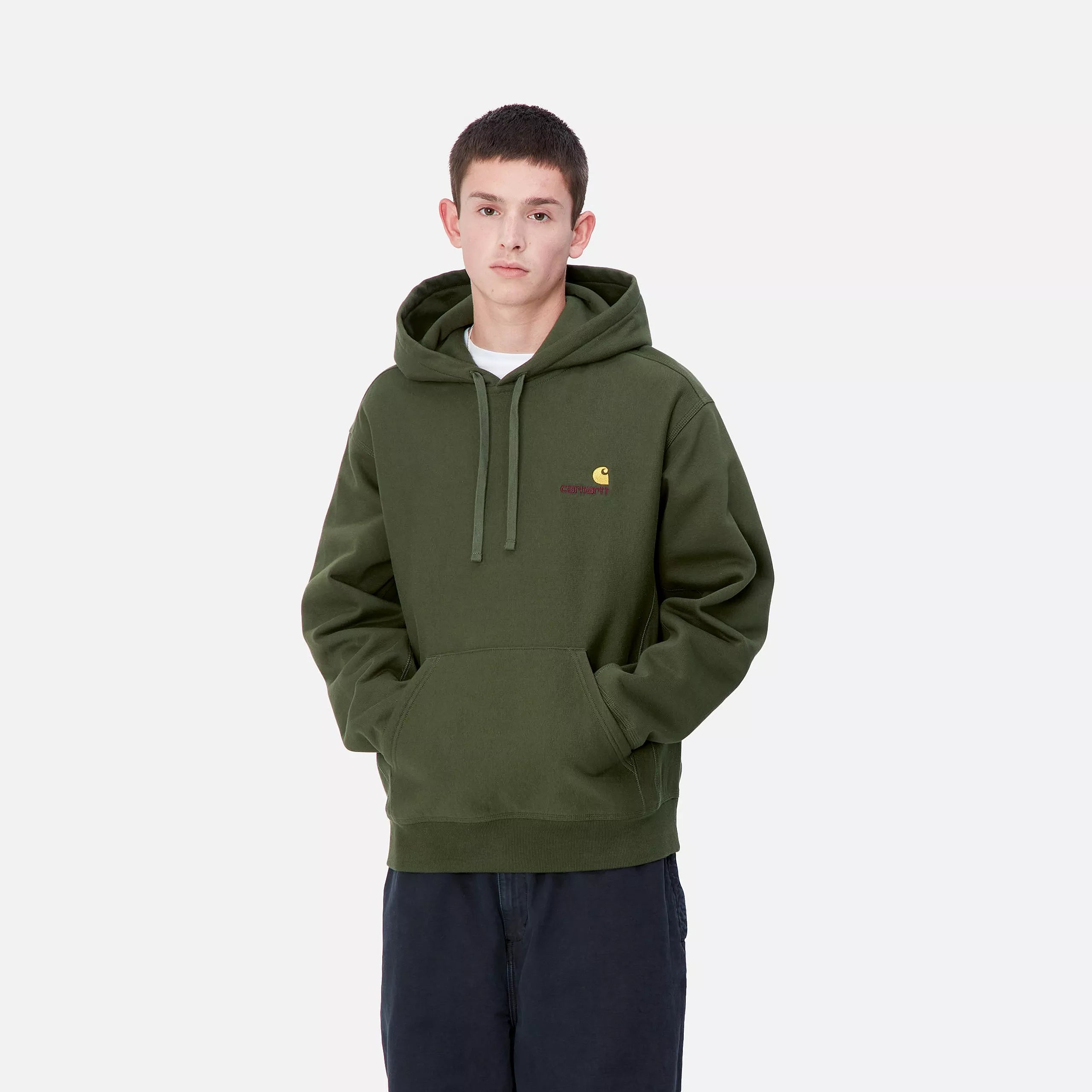 HOODED AMERICAN SCRIPT SWEAT - Tarragon