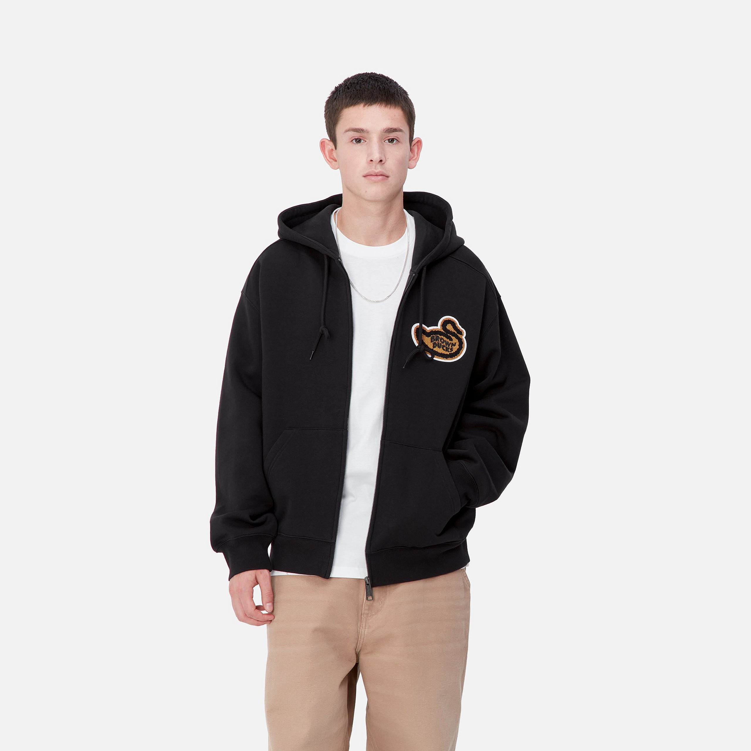 HOODED BROWN DUCKS JACKET - Black