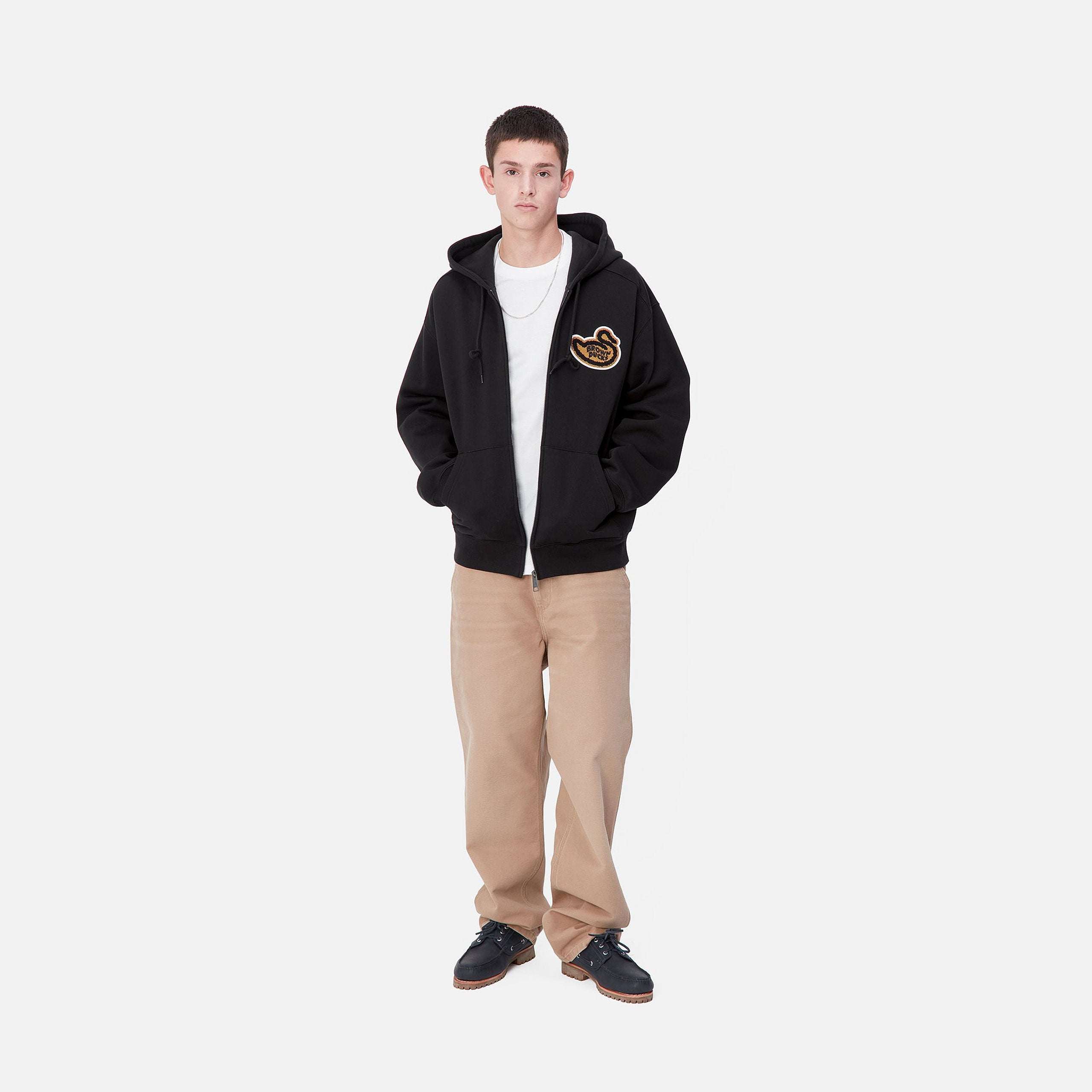 HOODED BROWN DUCKS JACKET - Black