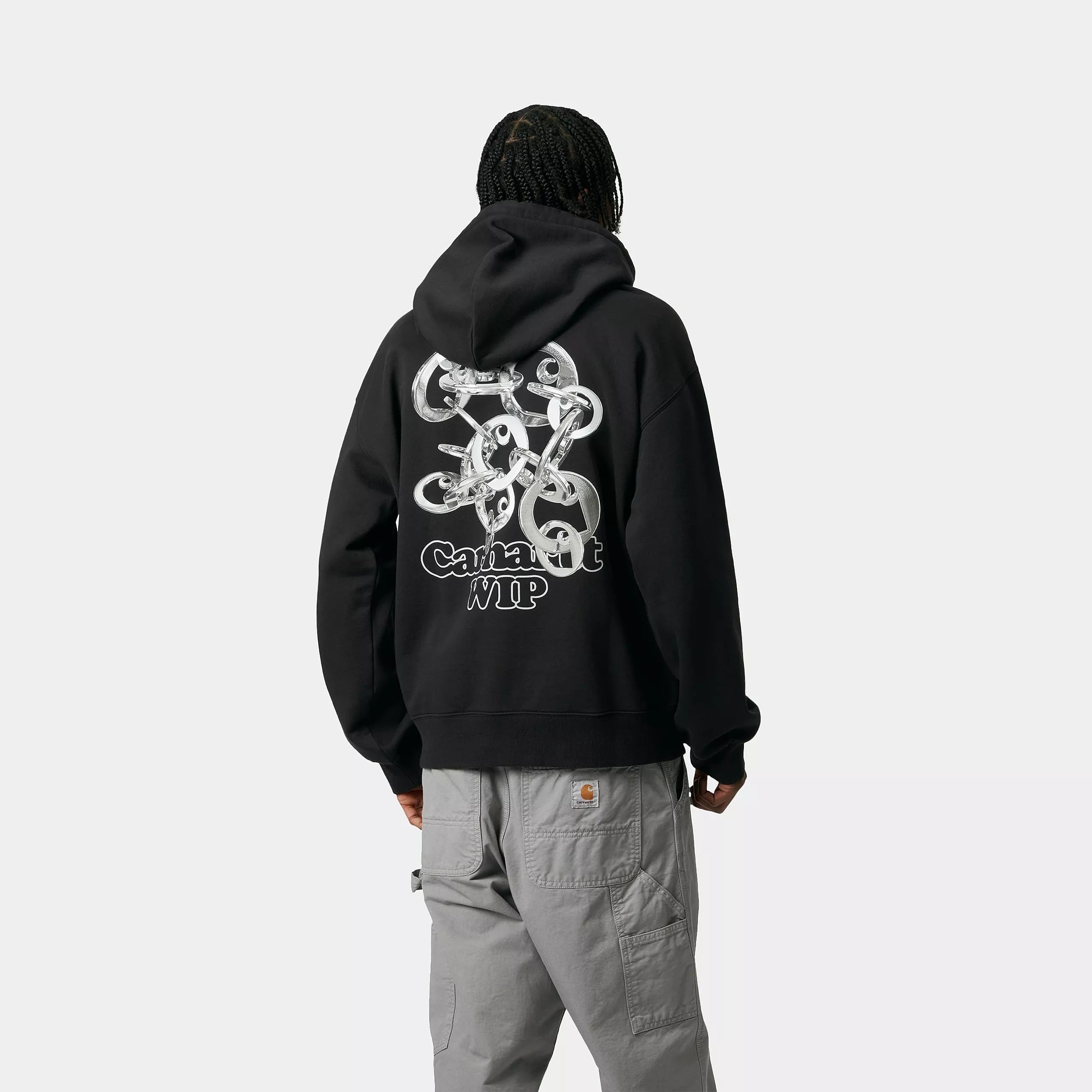 HOODED CHARM LINK SWEAT - Black / Silver (stone washed)