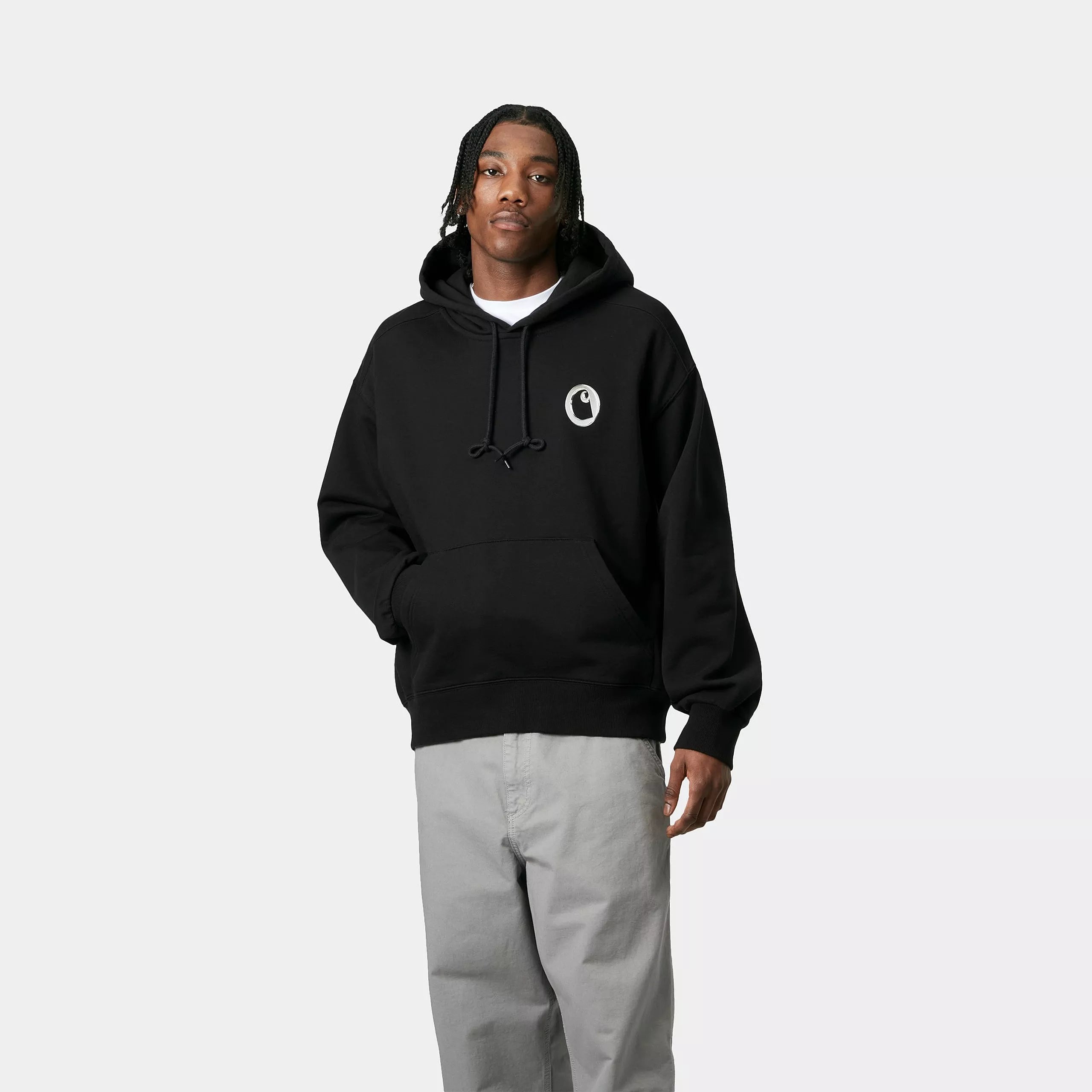 HOODED CHARM LINK SWEAT - Black / Silver (stone washed)