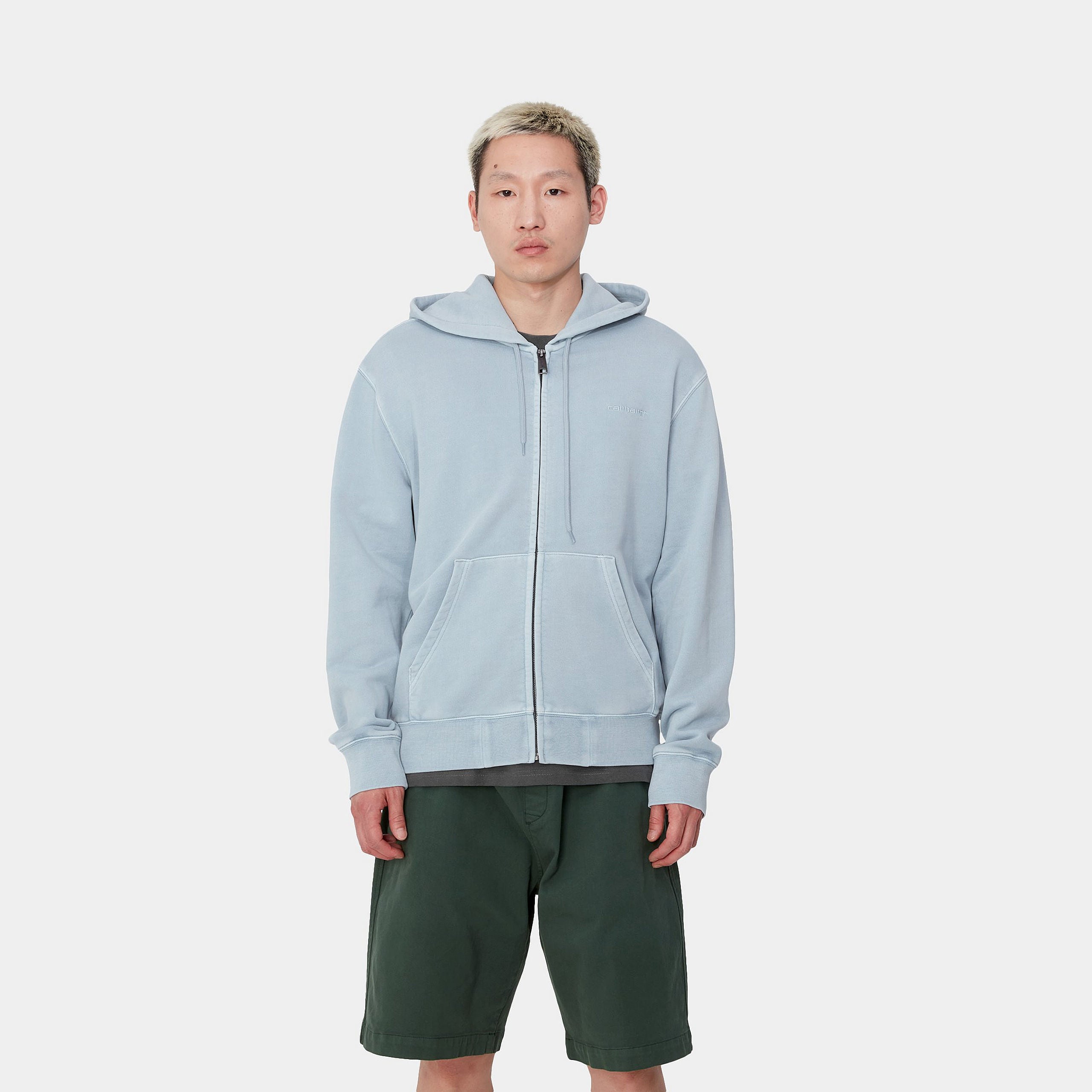 HOODED DUSTER SCRIPT JACKET - Misty Sky (garment dyed)