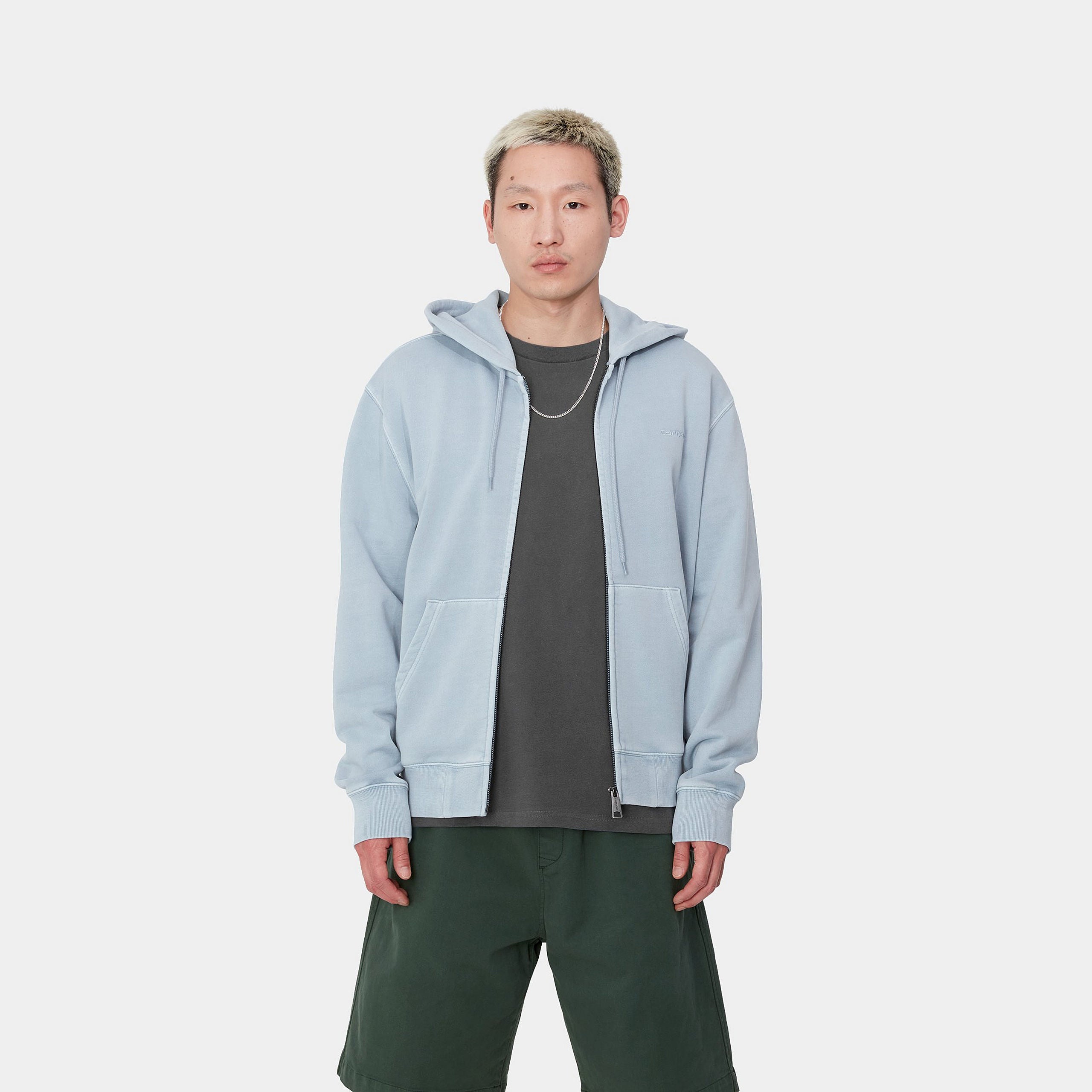 HOODED DUSTER SCRIPT JACKET - Misty Sky (garment dyed) 3
