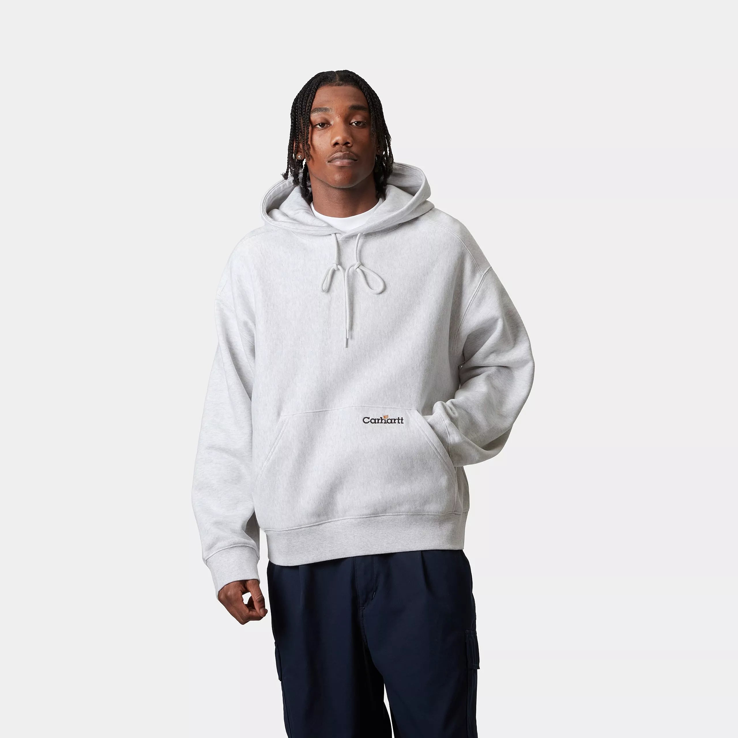 HOODED LABEL SCRIPT SWEAT - Ash Heather