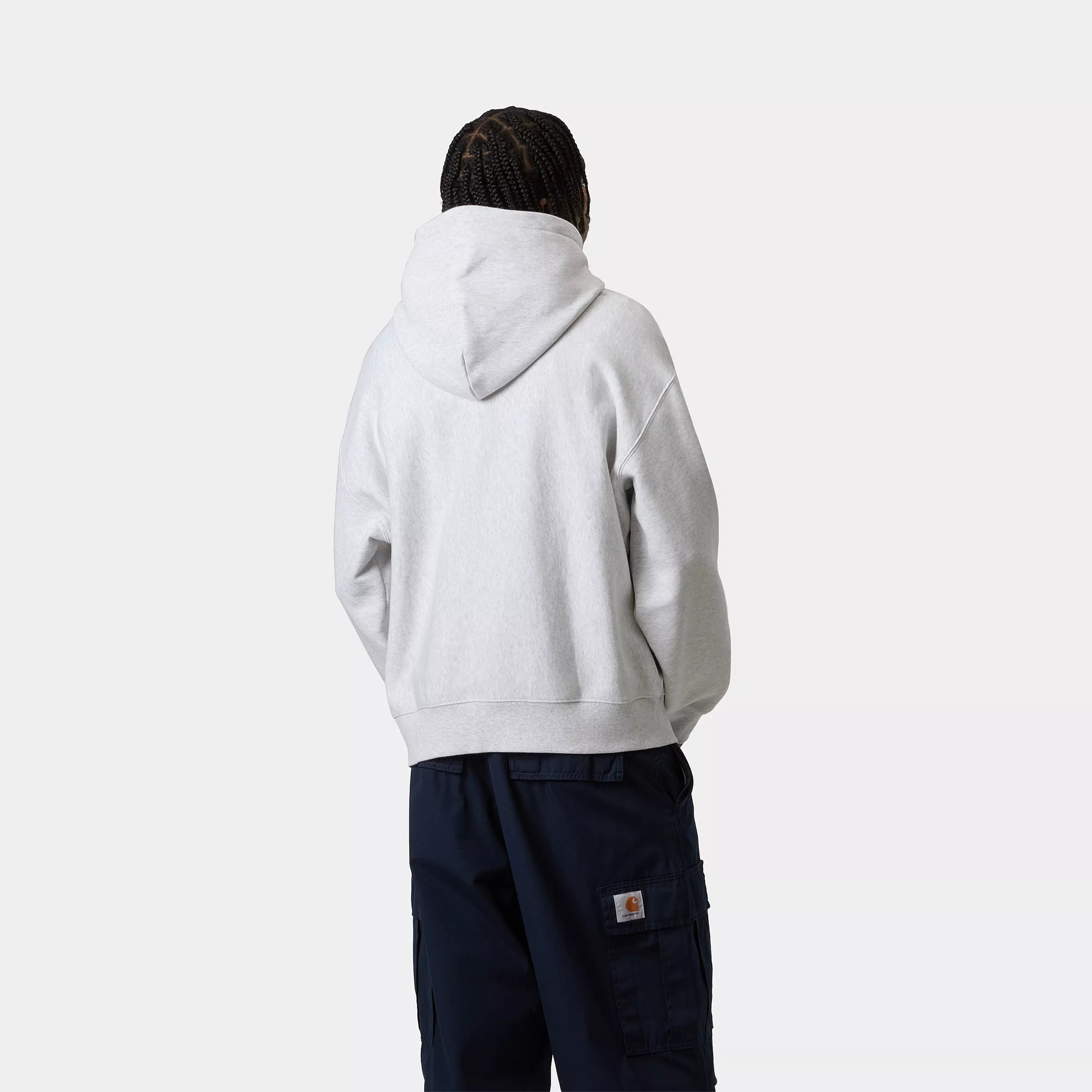 HOODED LABEL SCRIPT SWEAT - Ash Heather