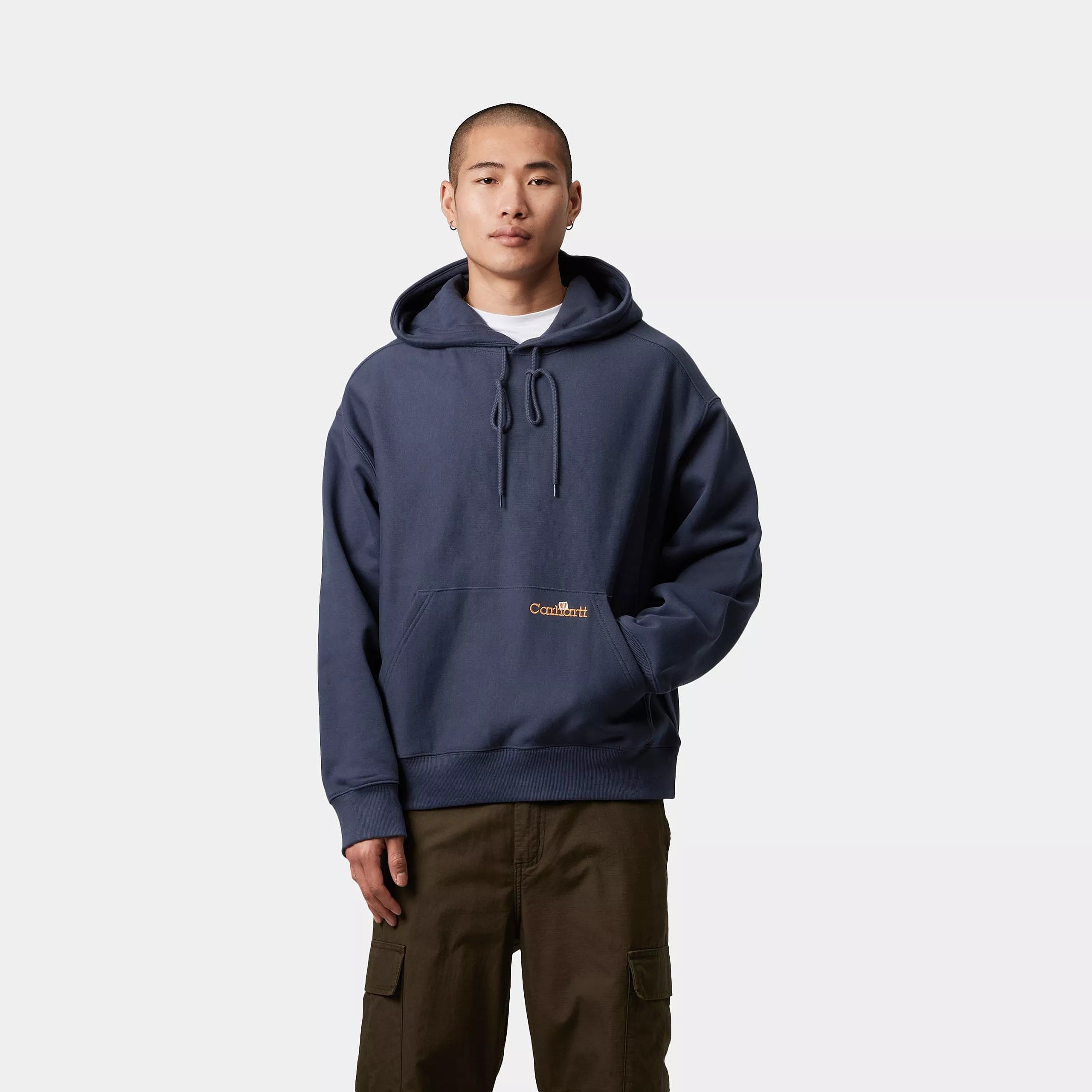 HOODED LABEL SCRIPT SWEAT - Blue