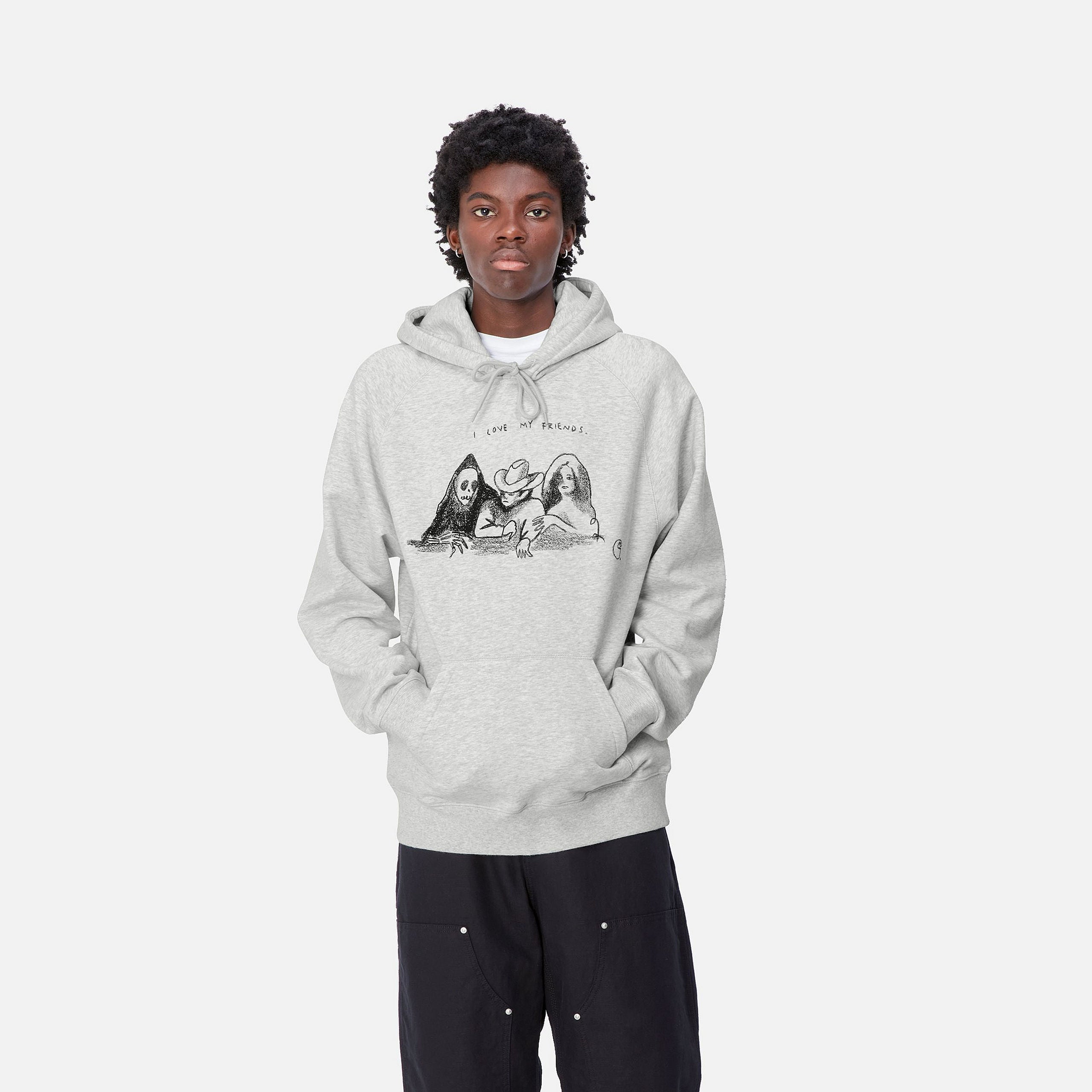 HOODED PEPE FRIENDS SWEAT - Ash Heather / Black