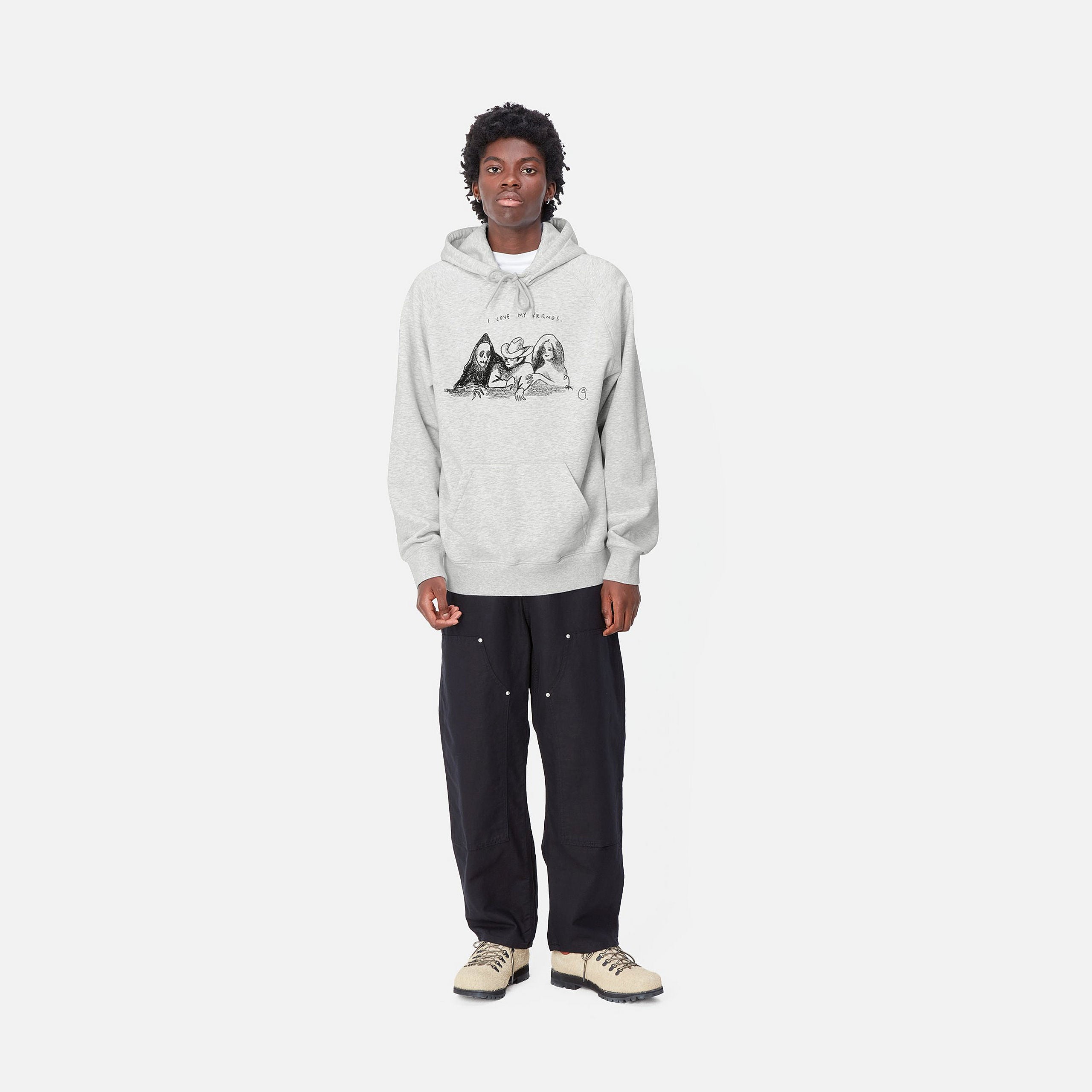 HOODED PEPE FRIENDS SWEAT - Ash Heather / Black