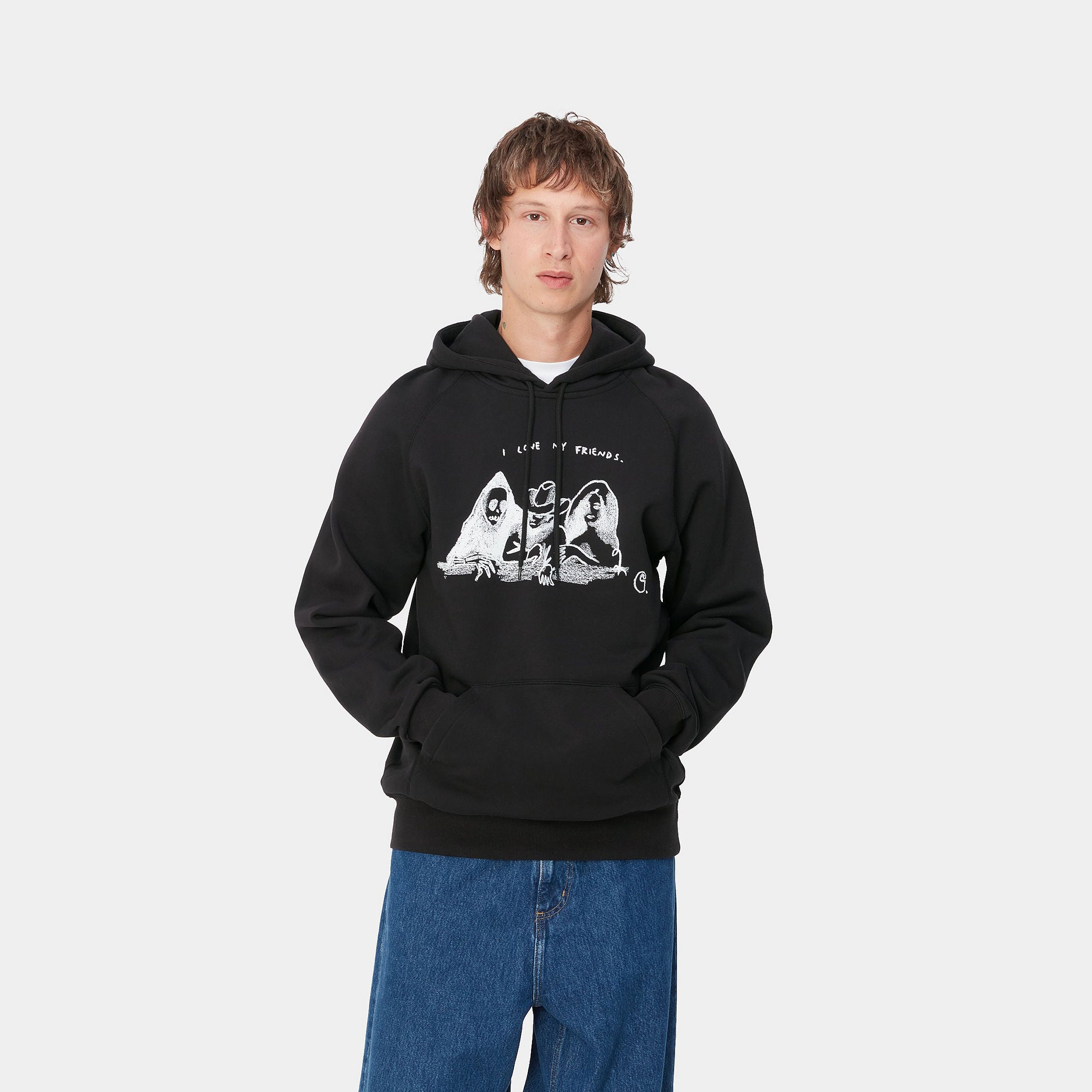 HOODED PEPE FRIENDS SWEAT - Black / White