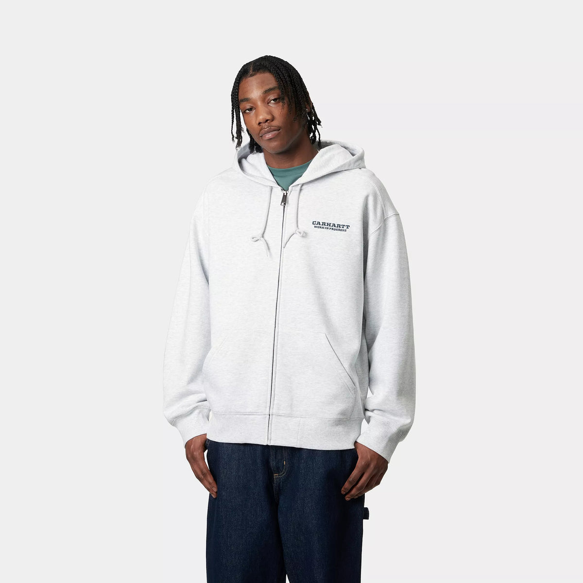 HOODED RUNAWAY SWEAT JACKET - Ash Heather / Malachite (stone washed) 2