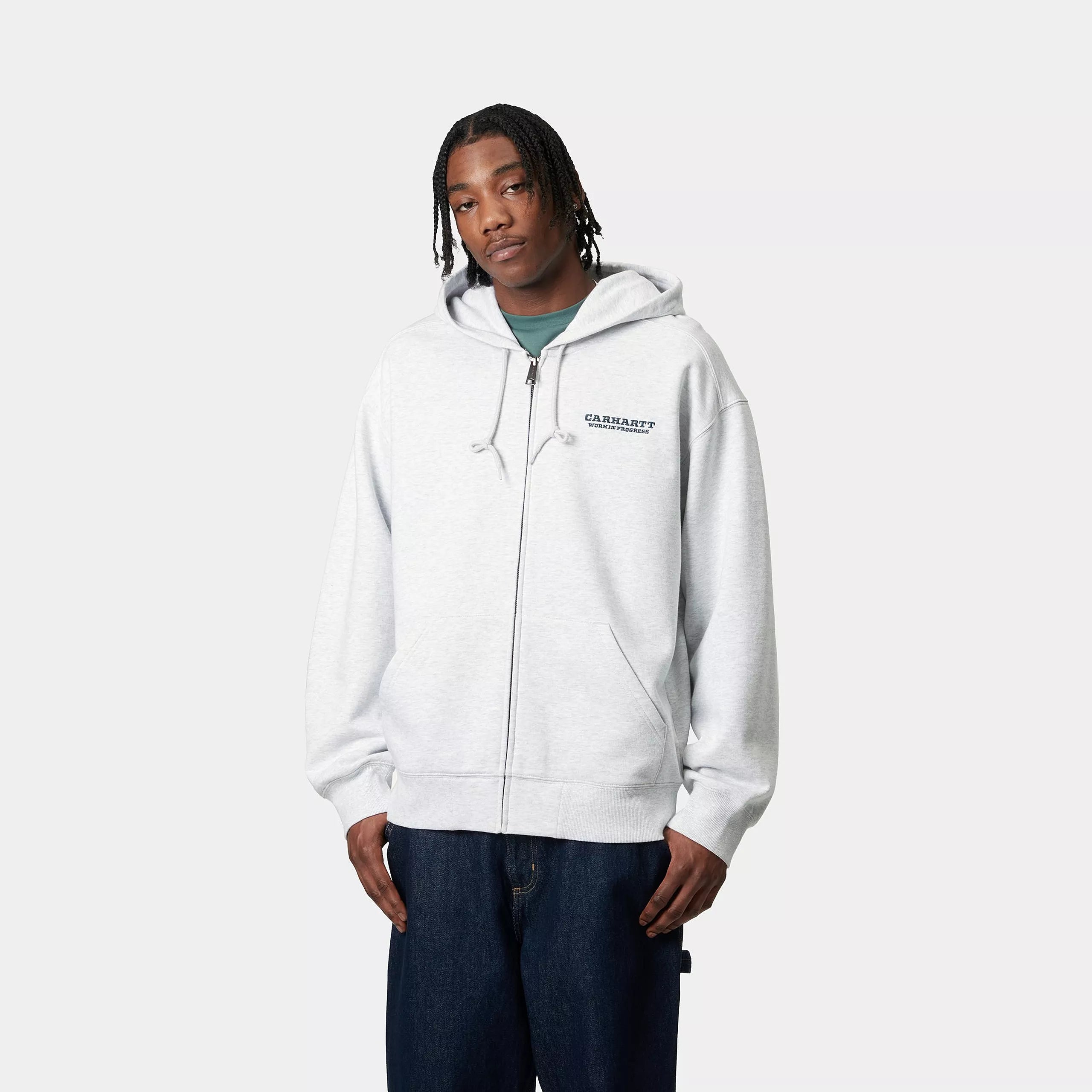 HOODED RUNAWAY SWEAT JACKET - Ash Heather / Malachite (stone washed)