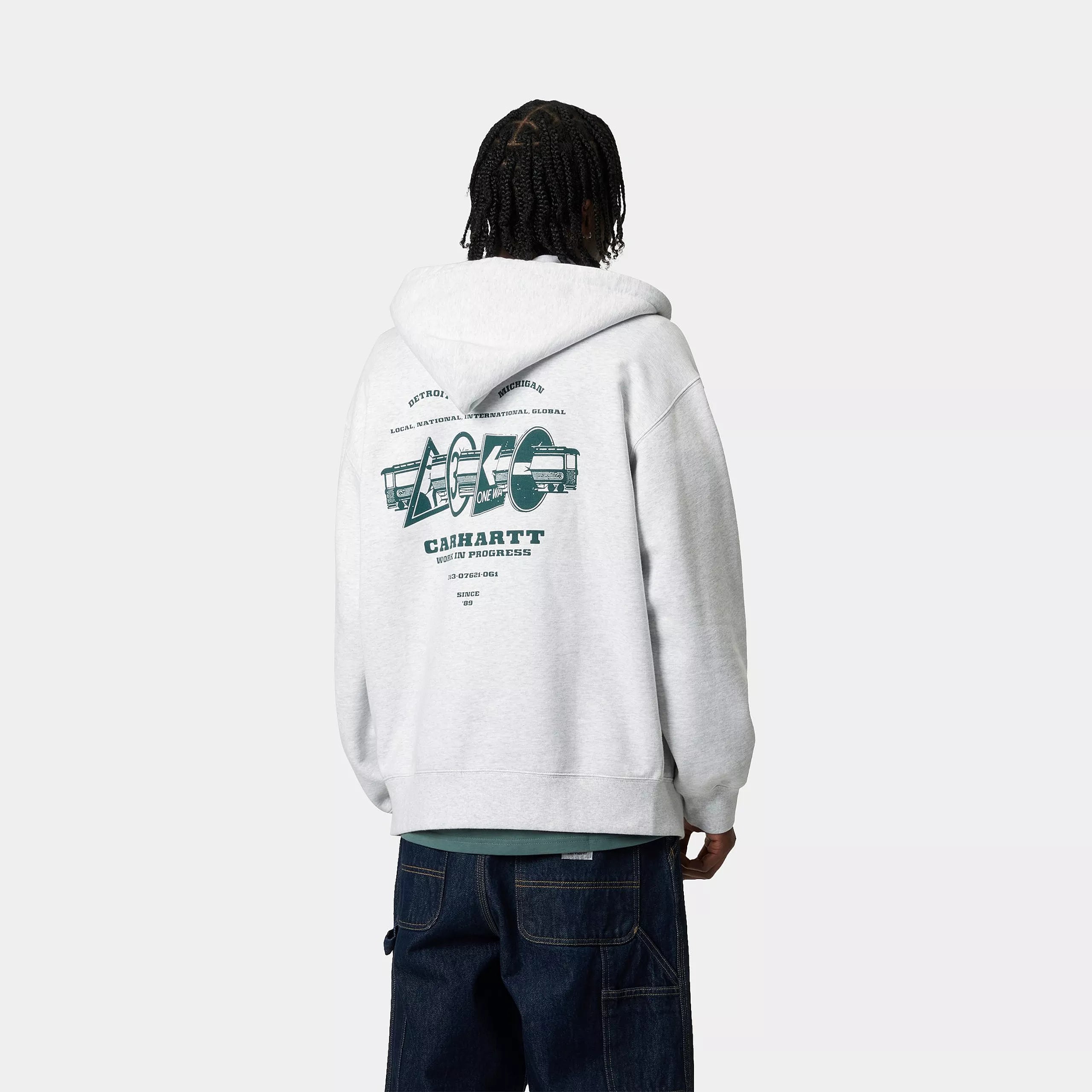 HOODED RUNAWAY SWEAT JACKET - Ash Heather / Malachite (stone washed)