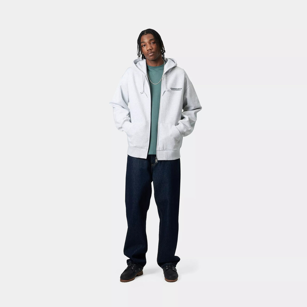 HOODED RUNAWAY SWEAT JACKET - Ash Heather / Malachite (stone washed) 5